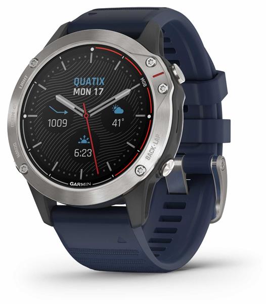 Garmin quatix 6 Peldēšanas pulkstenis, Pelēkā krāsā ar zilgani melnu pulksteņa siksniņu