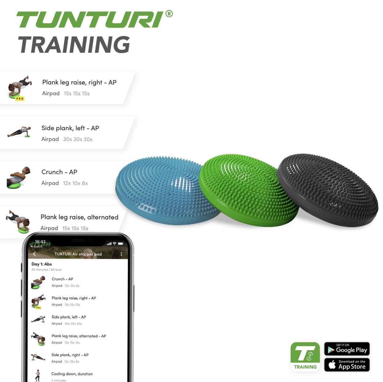 Tunturi Air Stepper Pad Balanso pagalvė, Žalia