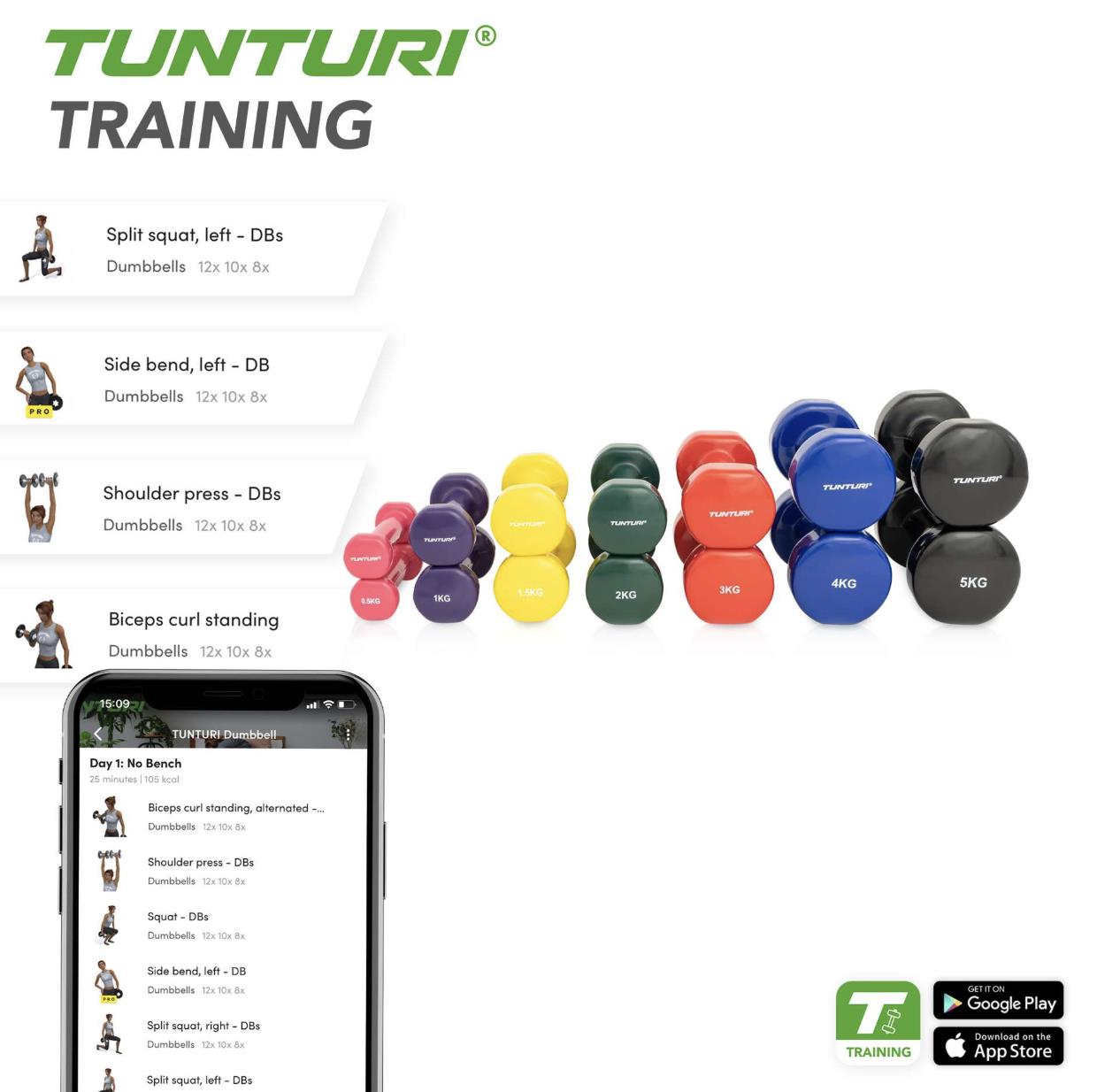 Tunturi Vinyl Dumbbells 1.0kg, Purple, 2pcs