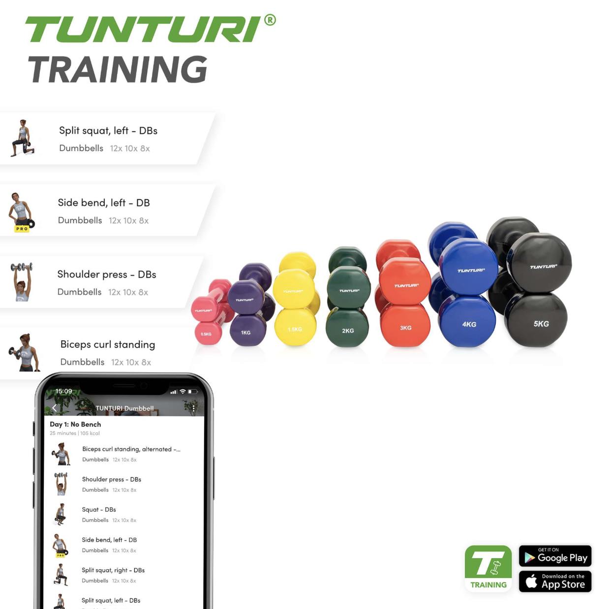 Гантели виниловые Tunturi 0,5 кг, розовые, 2шт