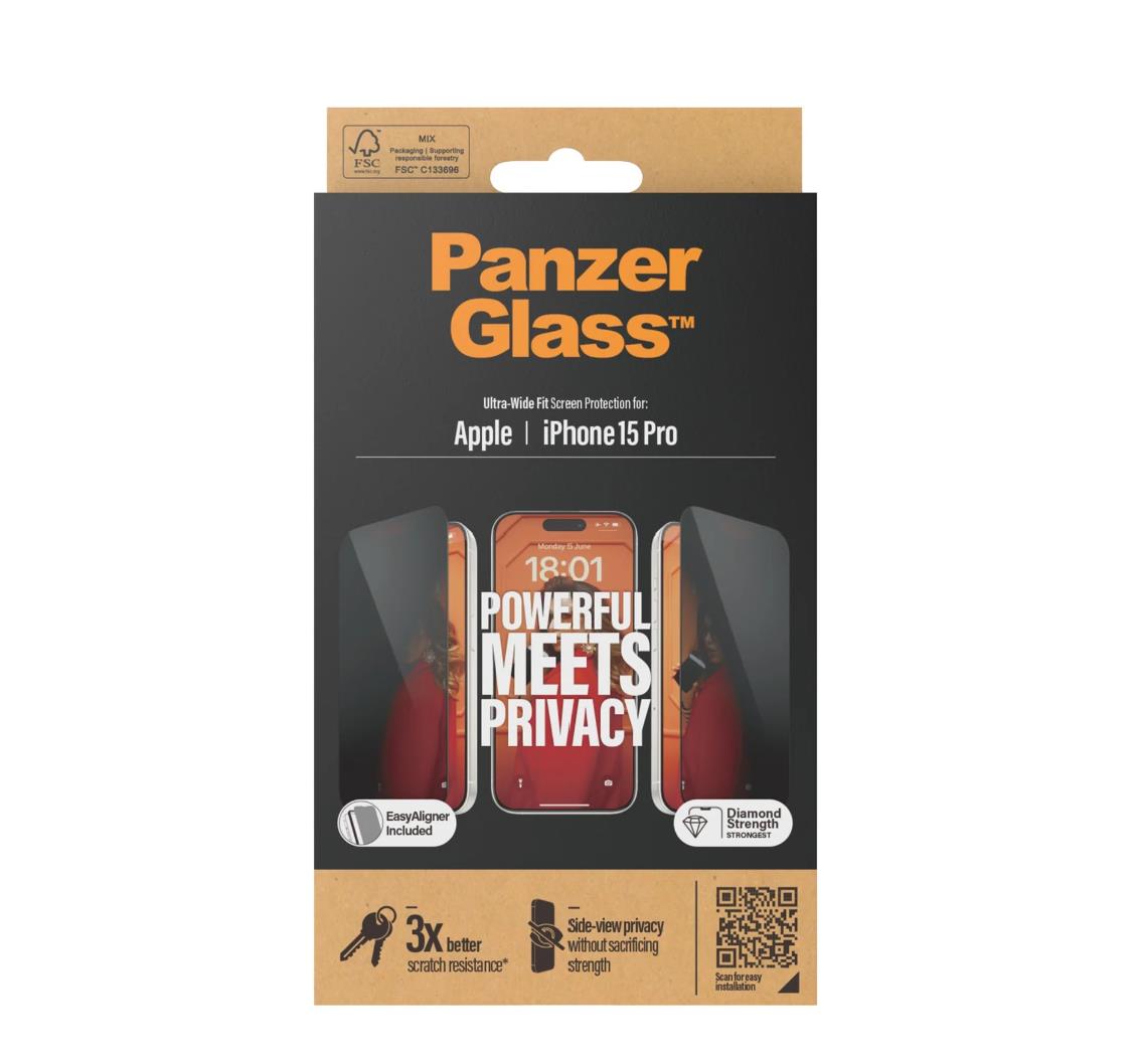 PanzerGlass™ Privacy Screen Protector iPhone 15 Pro | Ultra-Wide Fit w. EasyAligner