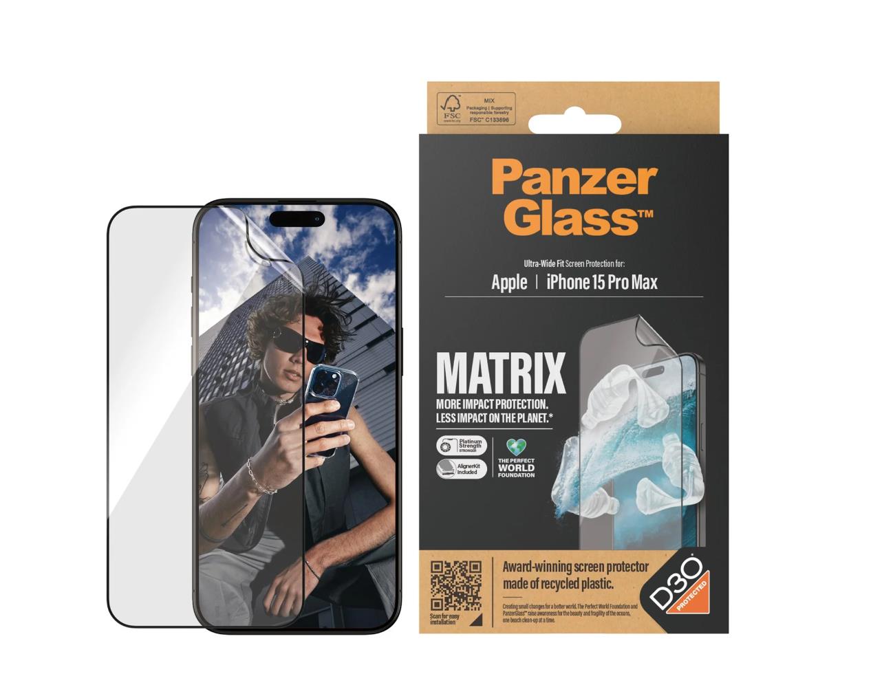 PanzerGlass™ MATRIX Screen Protector with D3O iPhone 15 Pro Max | Ultra-Wide Fit w. AlignerKit