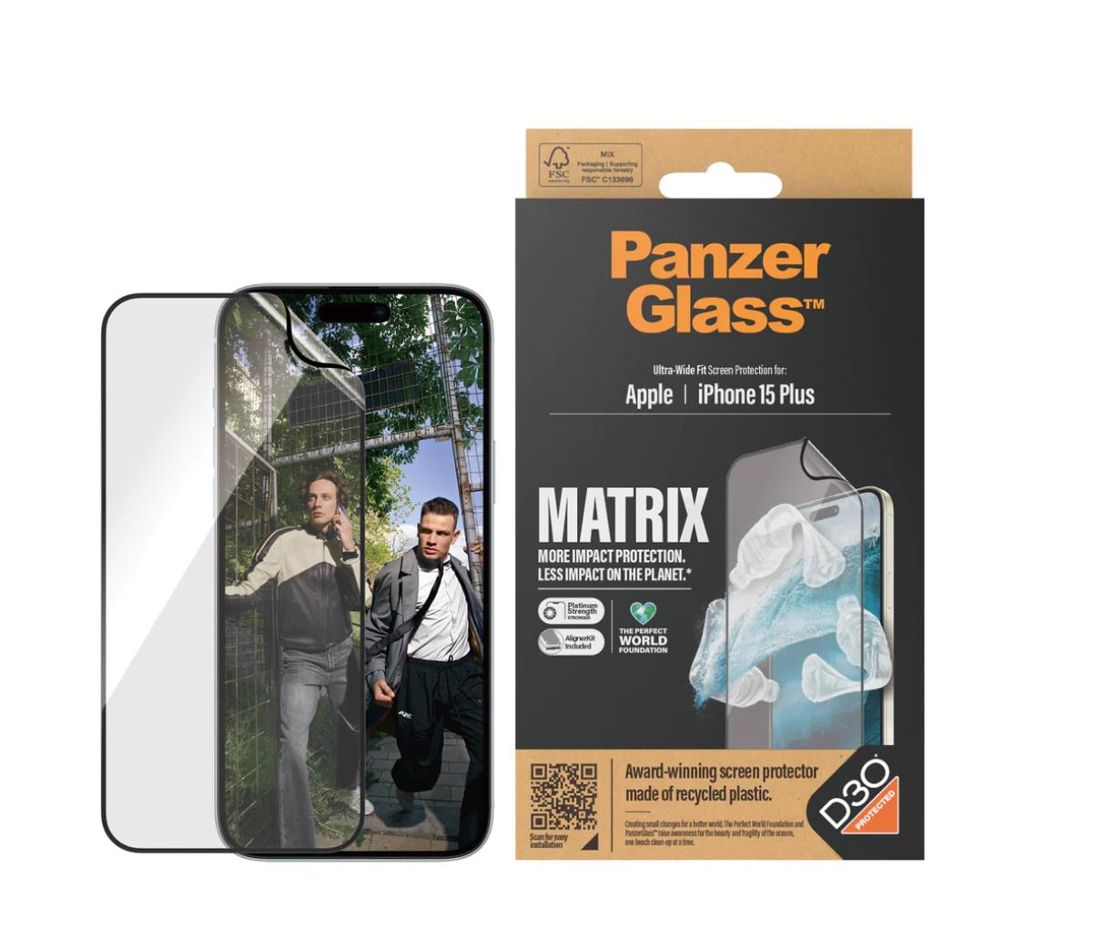 PanzerGlass™ MATRIX Screen Protector with D3O iPhone 15 Plus | Ultra-Wide Fit w. AlignerKit