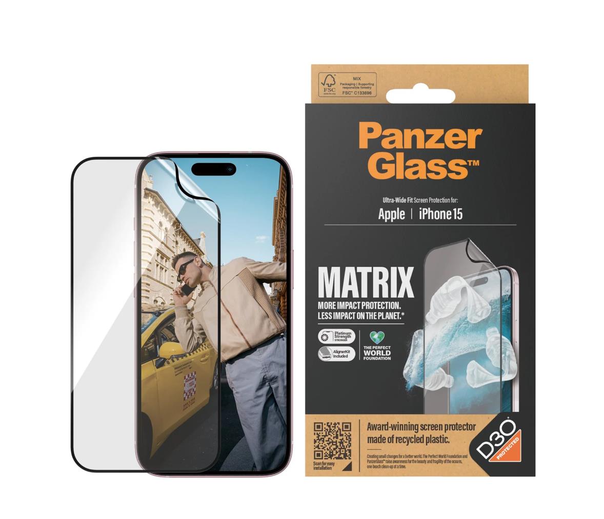 PanzerGlass™ MATRIX Screen Protector with D3O iPhone 15 | Ultra-Wide Fit w. AlignerKit