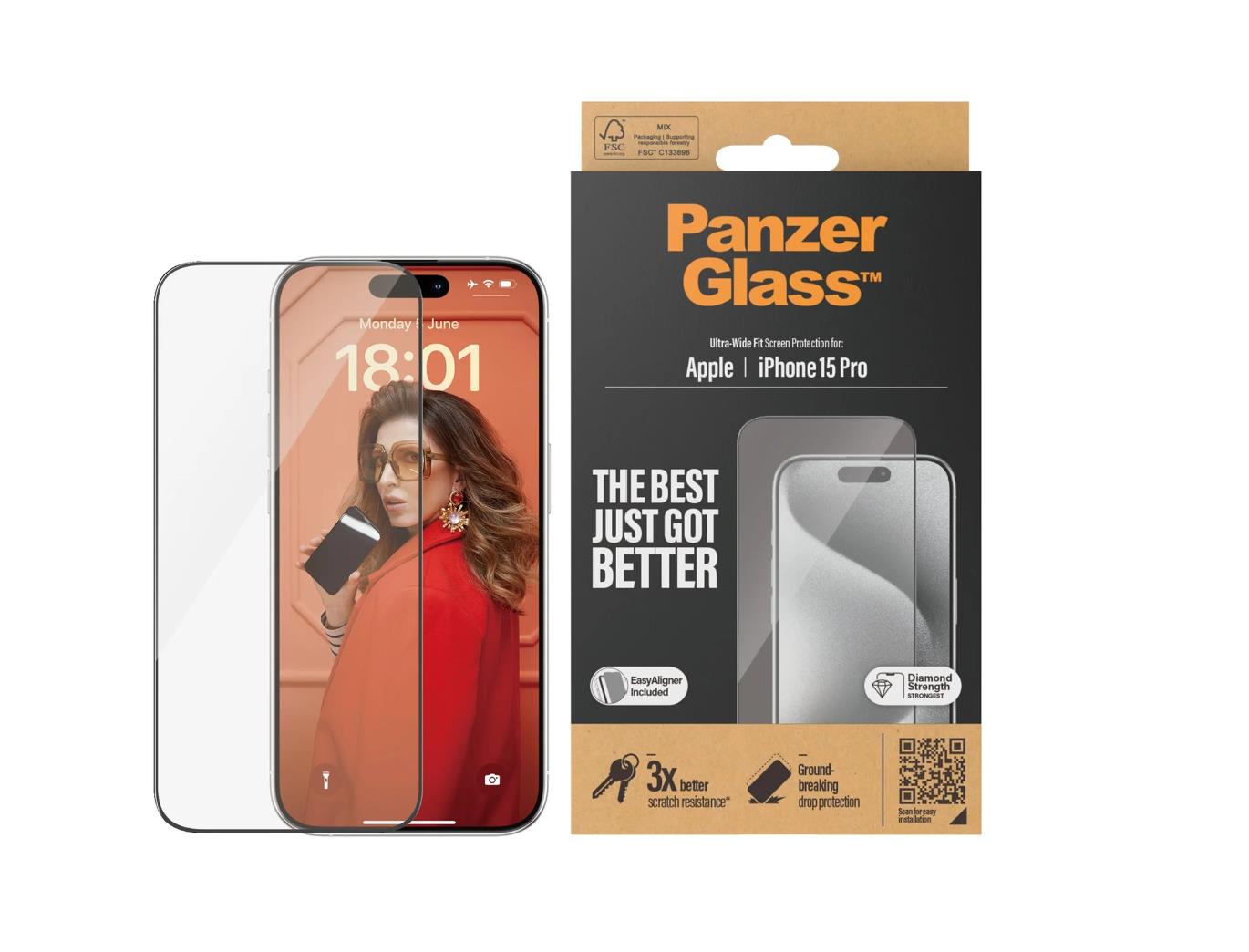 PanzerGlass™ Screen Protector iPhone 15 Pro | Ultra-Wide Fit w. EasyAligner