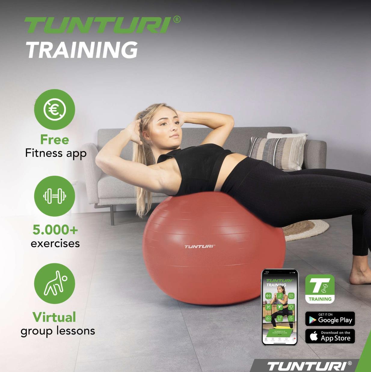 Tunturi Gymball Anti Burst with pump 65cm, Rose gold