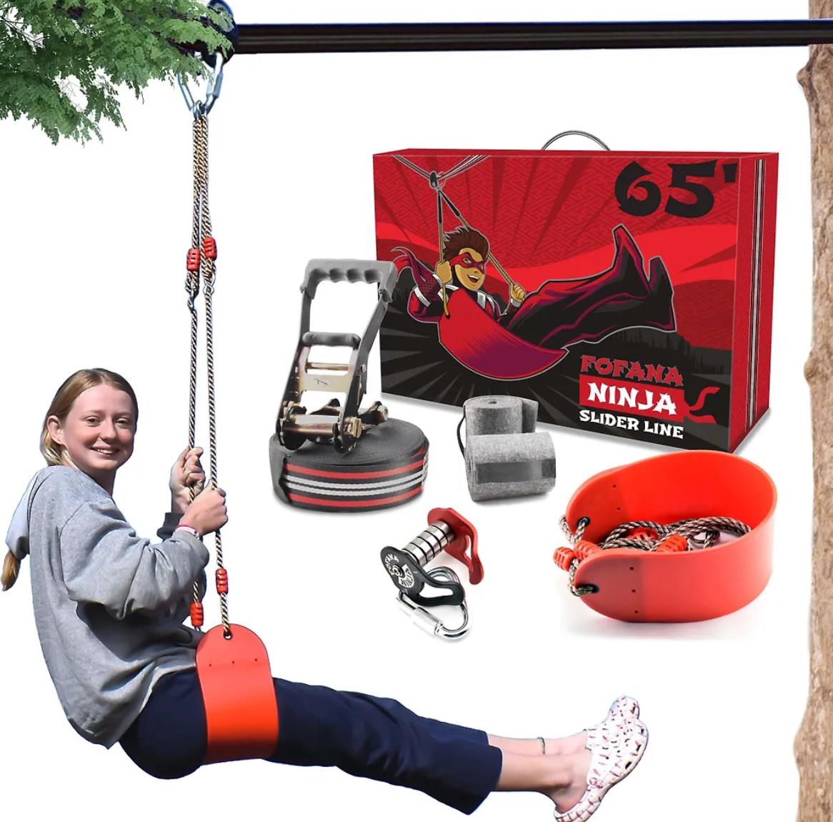 Fofana Ninja Slider Zipline Pulley āra atrakciju komplekts, 20m