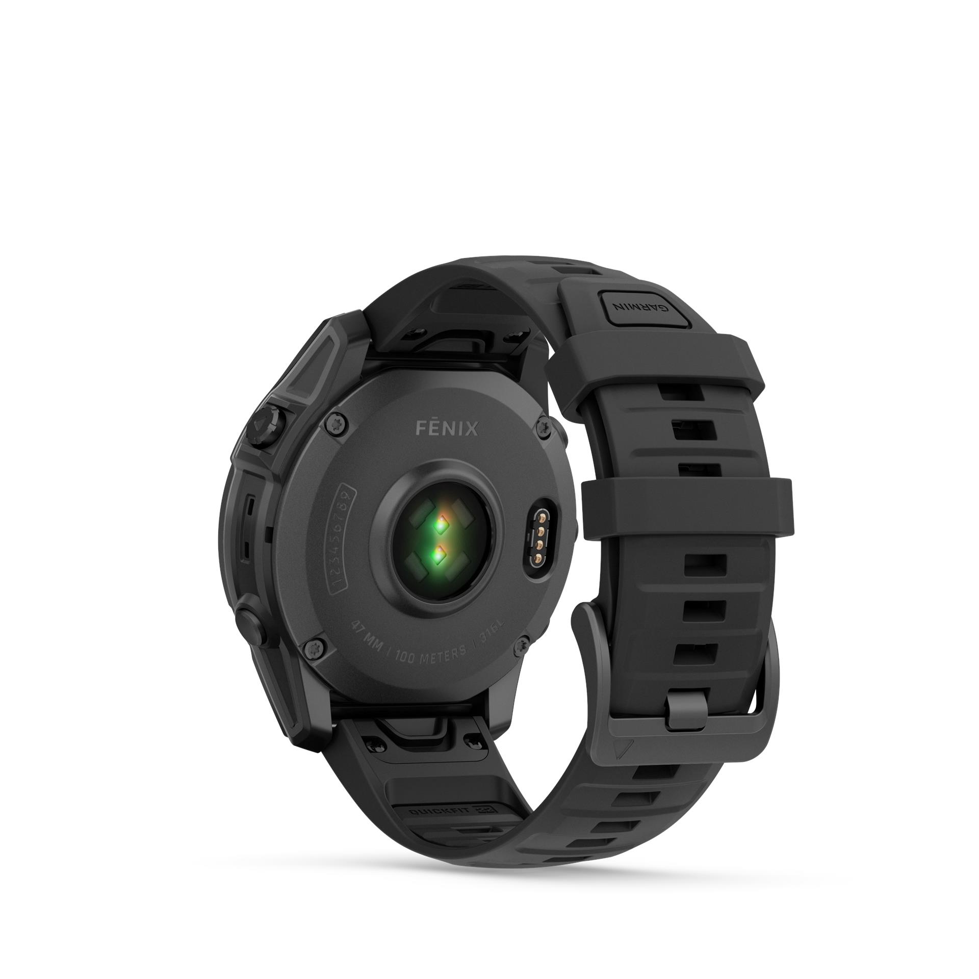 Garmin Fenix E pulkstenis, 47mm, Zilganpelēks tērauds ar Melna silikona pulksteņa siksniņa