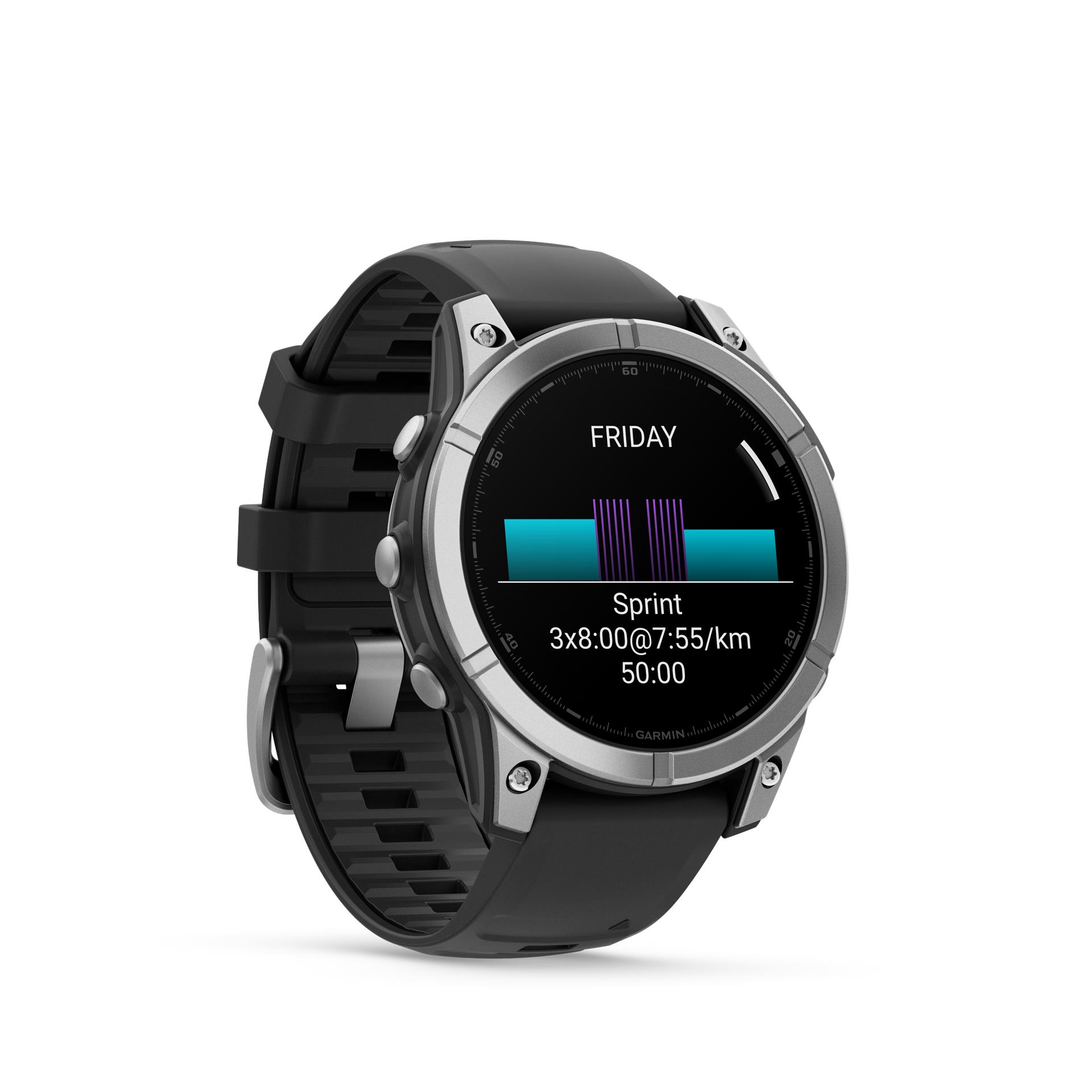 Garmin Fenix E pulkstenis, 47mm, Nerūsējošais tērauds kopā ar Melna silikona pulksteņa siksniņa