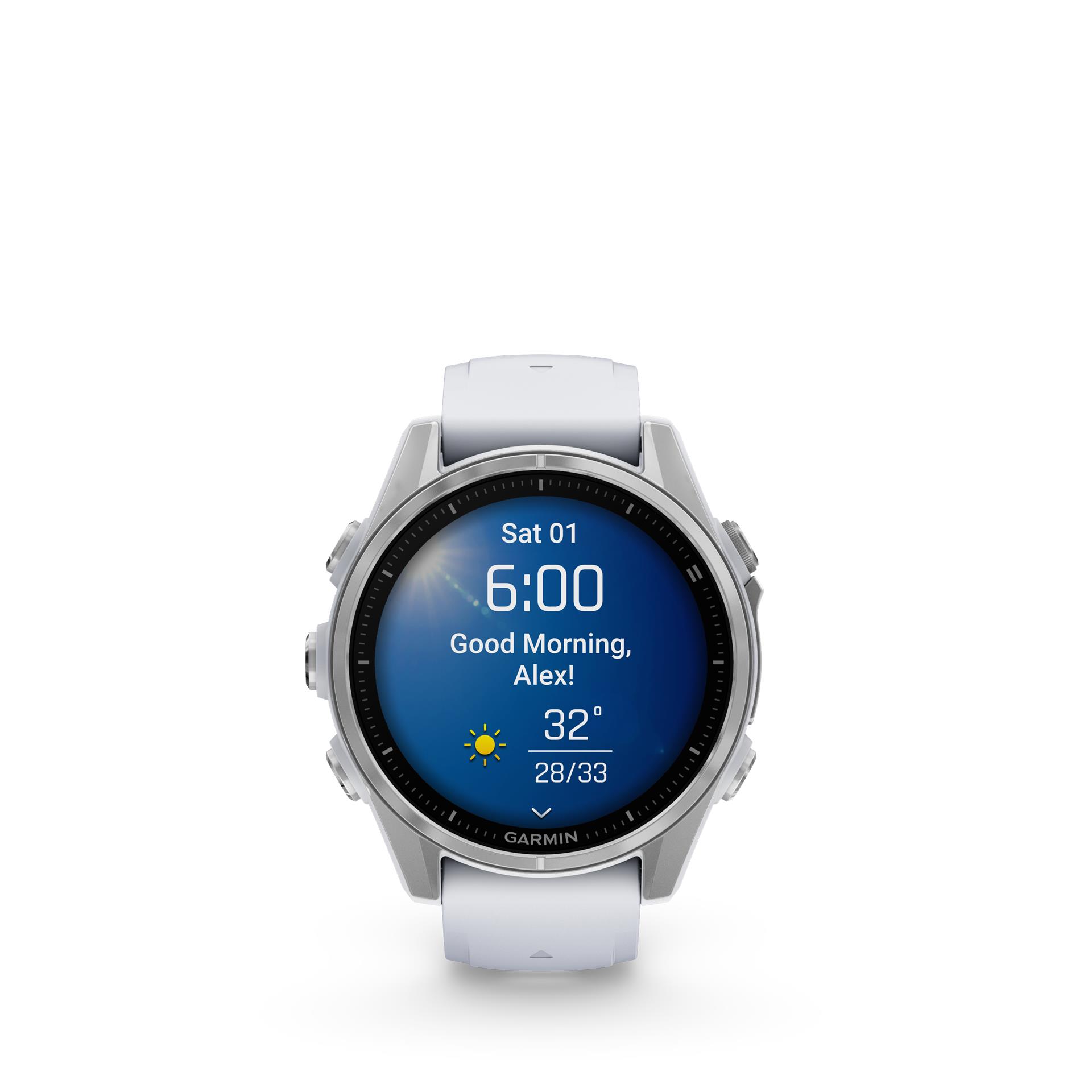 Garmin fenix 8 AMOLED pulkstenis, 43 mm, balts ar baltu siksniņu