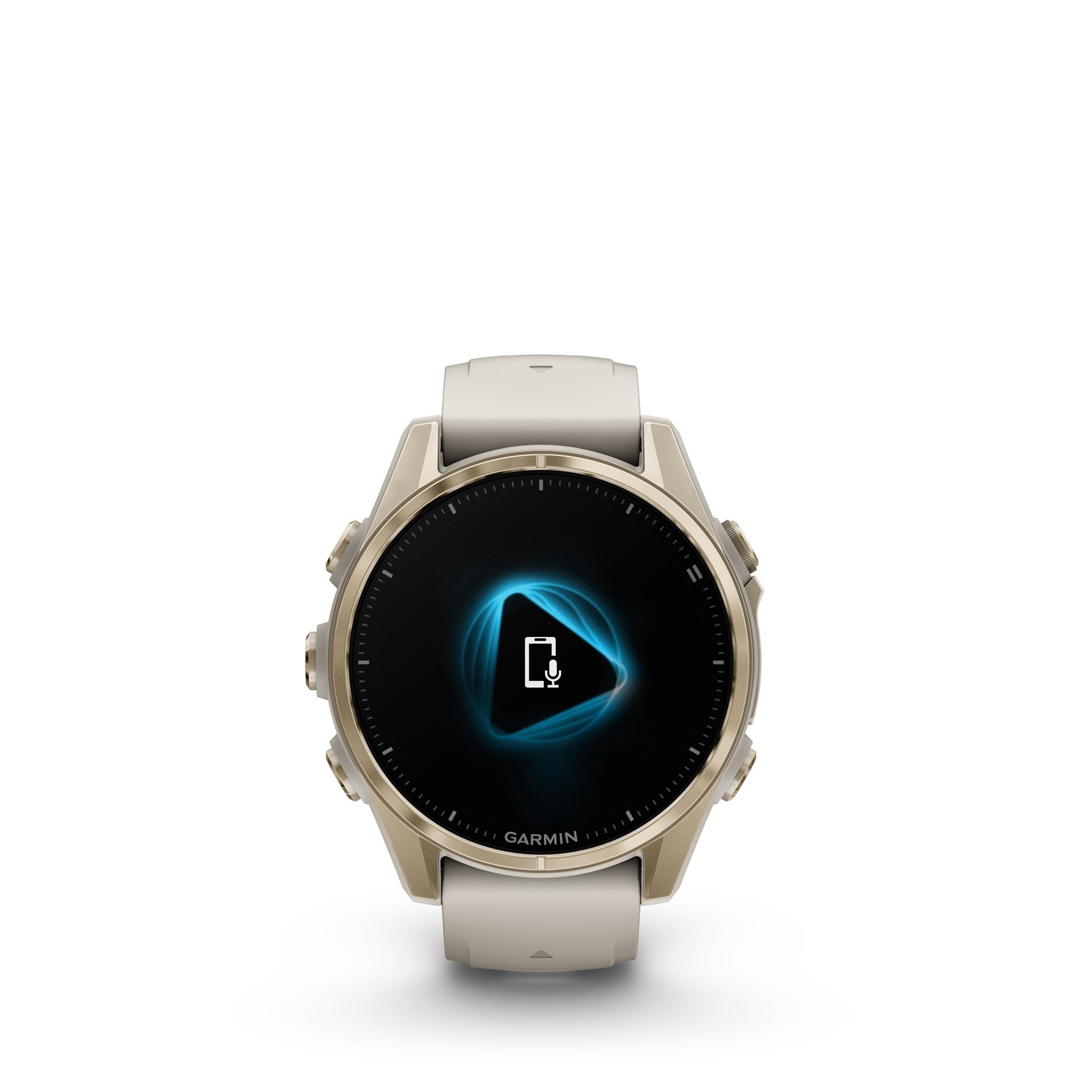 Garmin fenix 8 Sapphire AMOLED watch, 43 mm. Gold with grey/dark sandstone silicone band