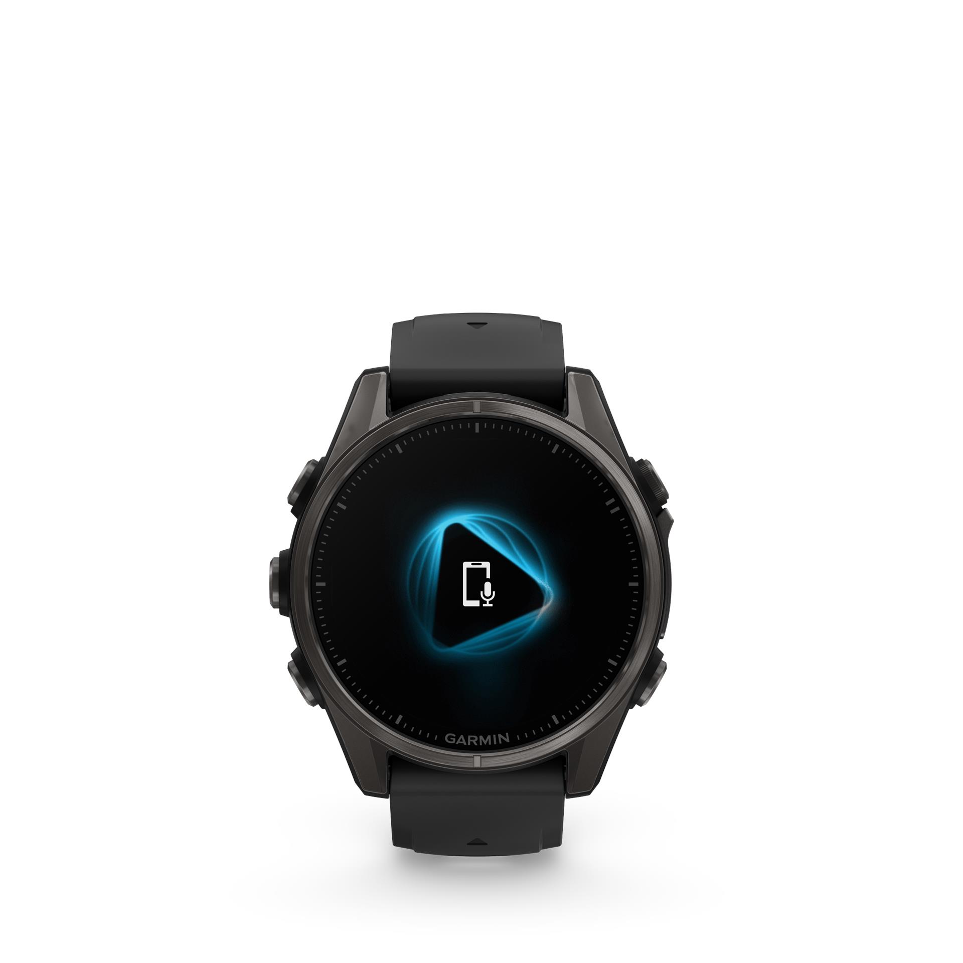 Garmin fenix 8 AMOLED Sapphire pulkstenis, 43 mm, Ogles pelēks DLC titāna pārklājums ar silikona siksniņu melnā / maigi pelēkā krāsā