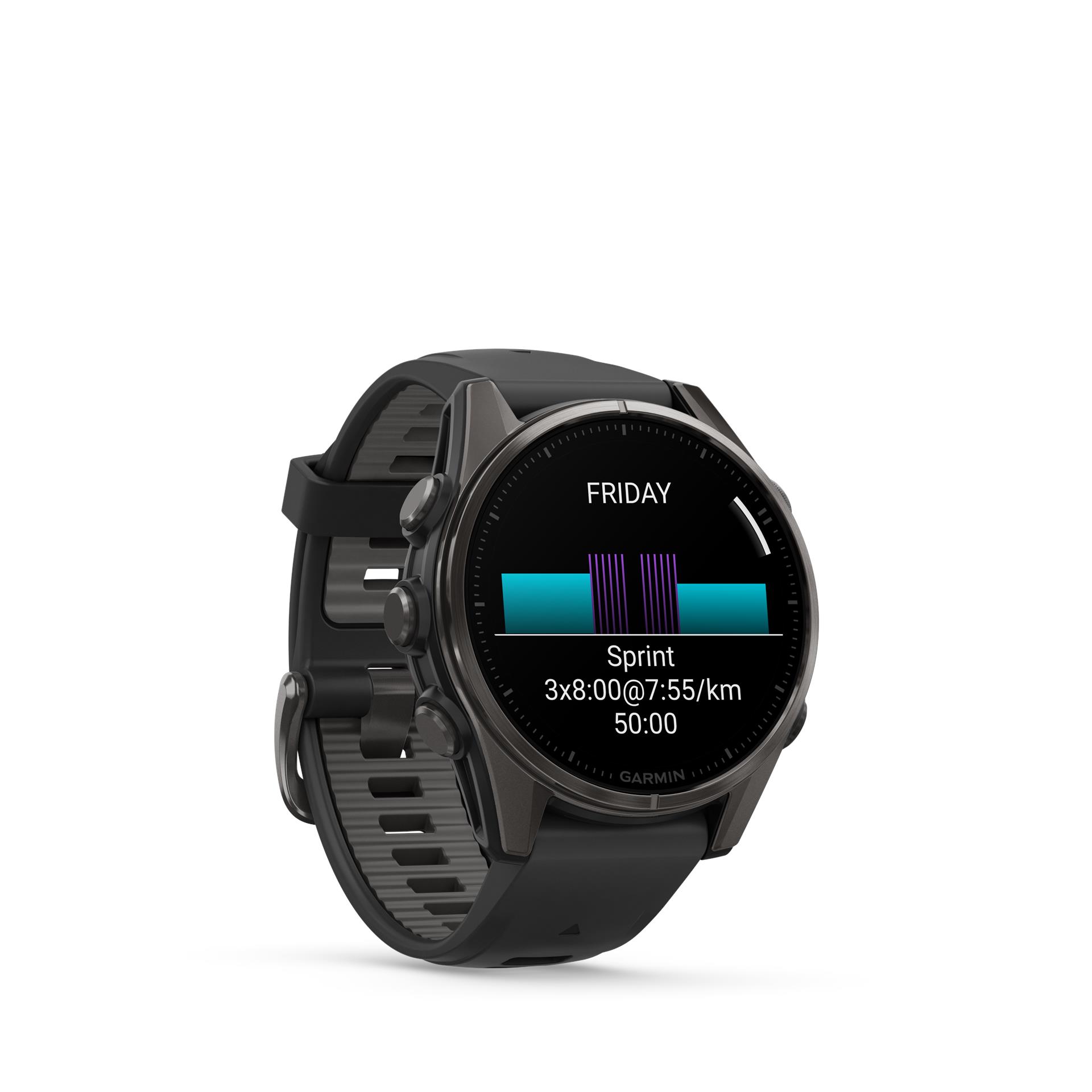 Garmin fenix 8 AMOLED Sapphire watch, 43 mm, Carbon grey DLC titanium with Black/pebble grey silicone band