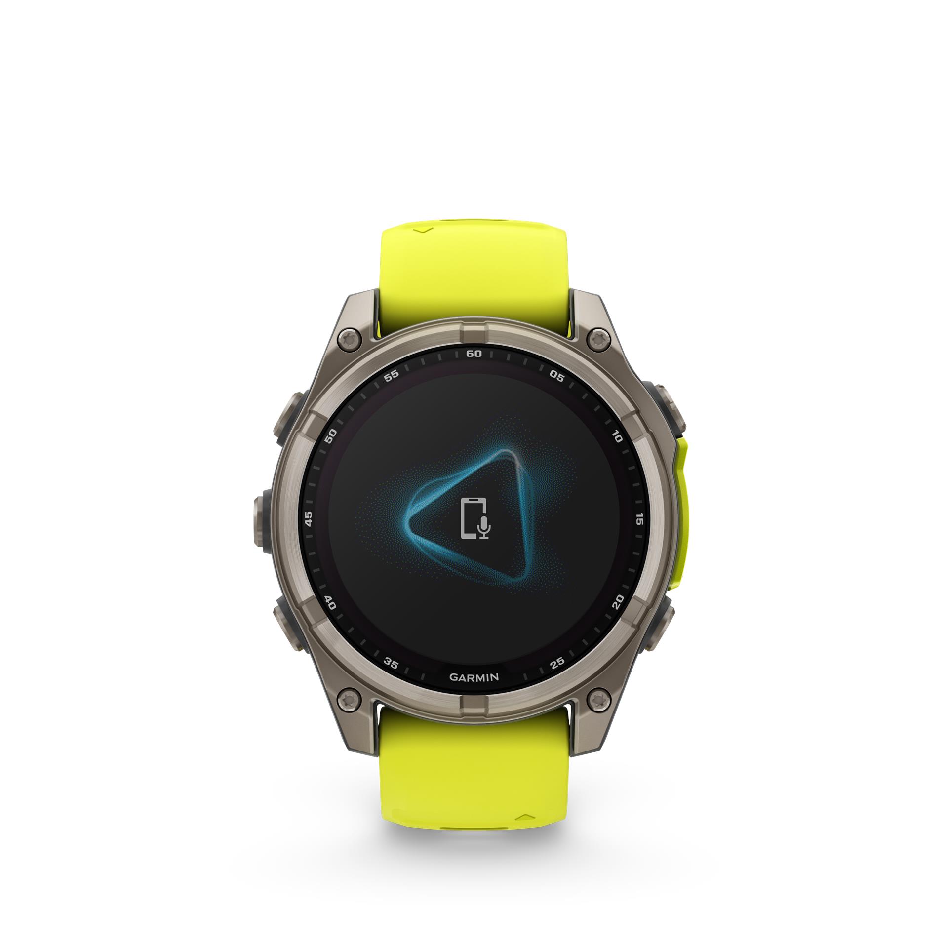 Garmin fēnix 8 Solar Sapphire watch, 47 mm, Titanium with silicone band in banana yellow / graphite