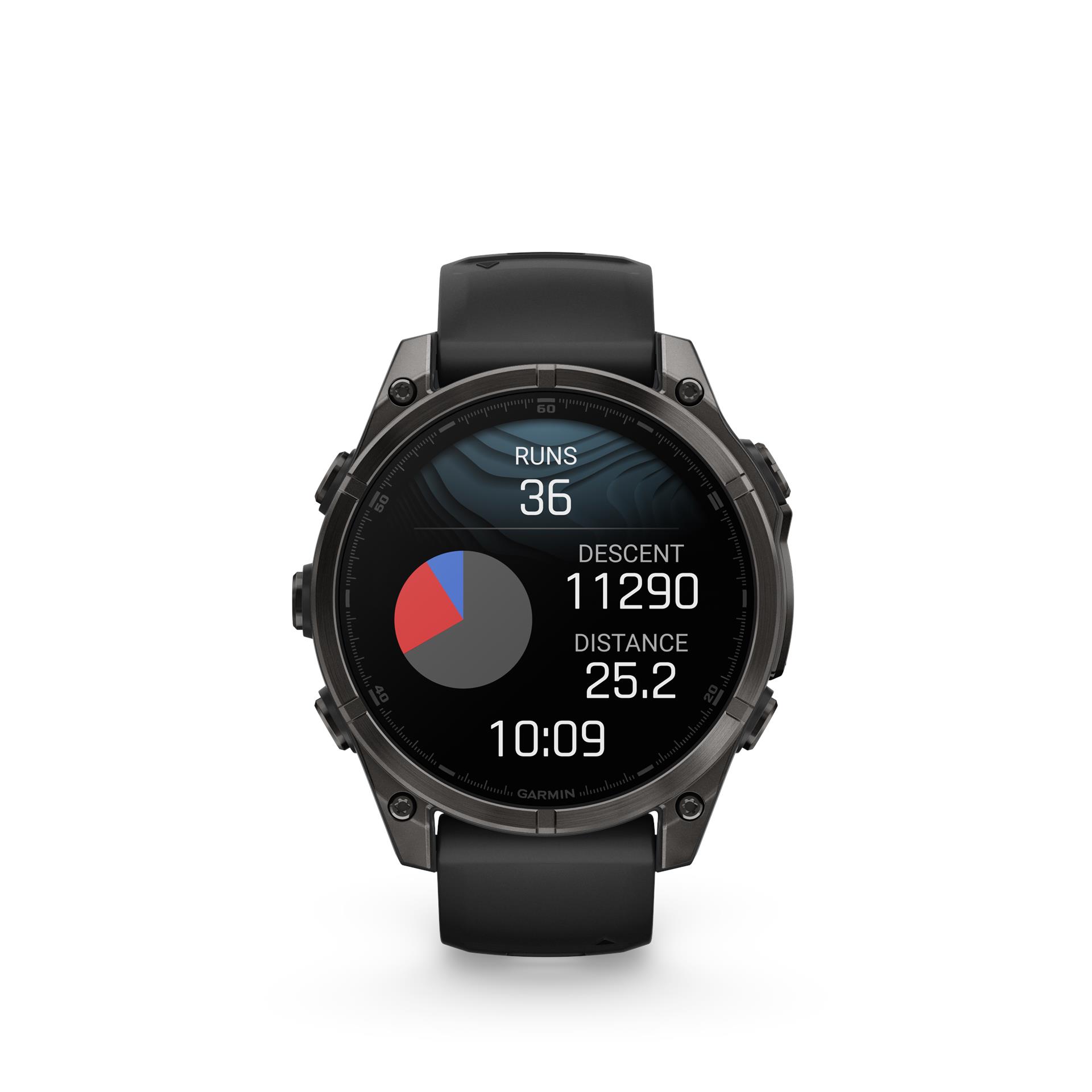 Garmin Fenix 8 AMOLED Sapphire laikrodis, 47 mm, Anglies pilkos spalvos DLC titanas su juoda/žvyro pilka silikono juostele