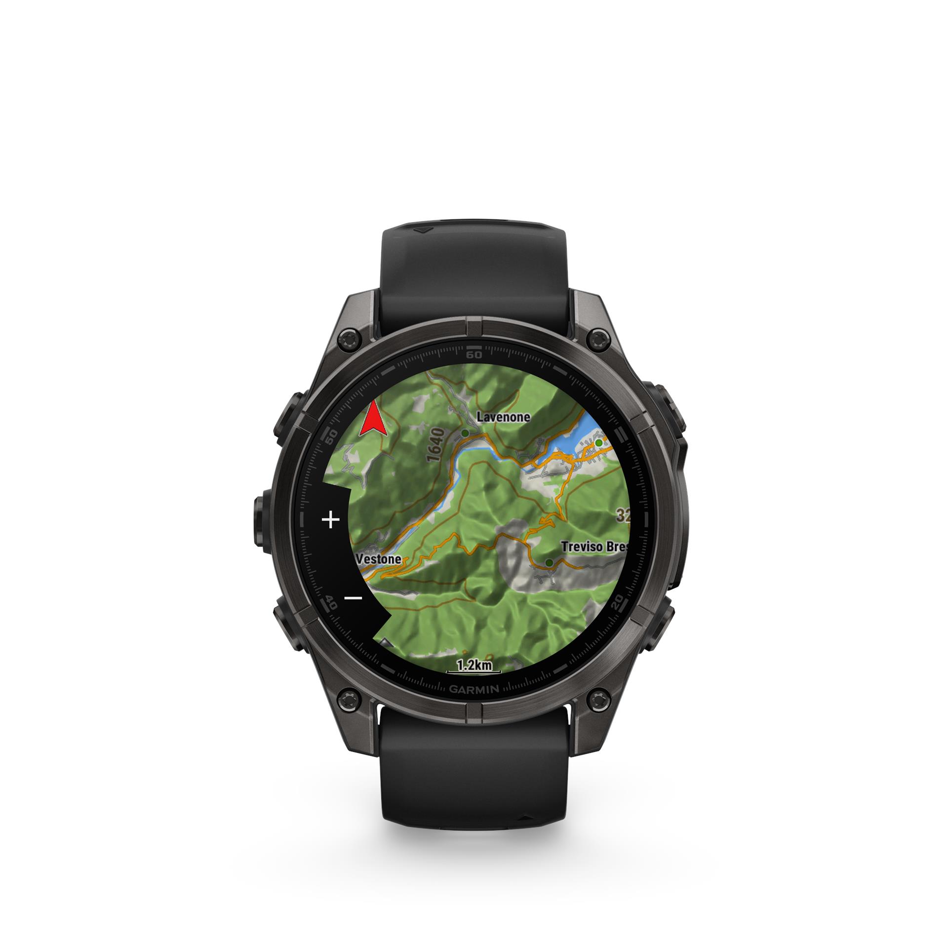 Garmin Fenix 8 AMOLED Sapphire laikrodis, 47 mm, Anglies pilkos spalvos DLC titanas su juoda/žvyro pilka silikono juostele