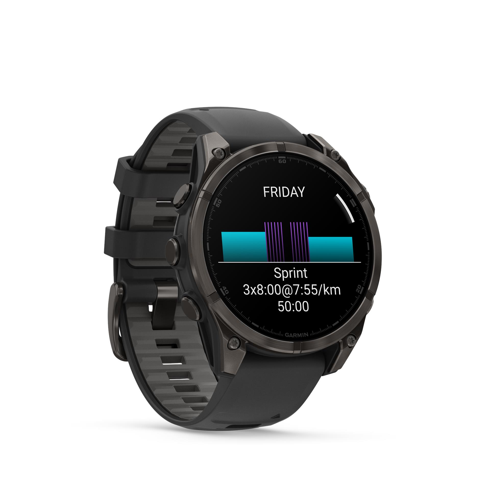 Garmin Fenix 8 AMOLED Sapphire laikrodis, 47 mm, Anglies pilkos spalvos DLC titanas su juoda/žvyro pilka silikono juostele