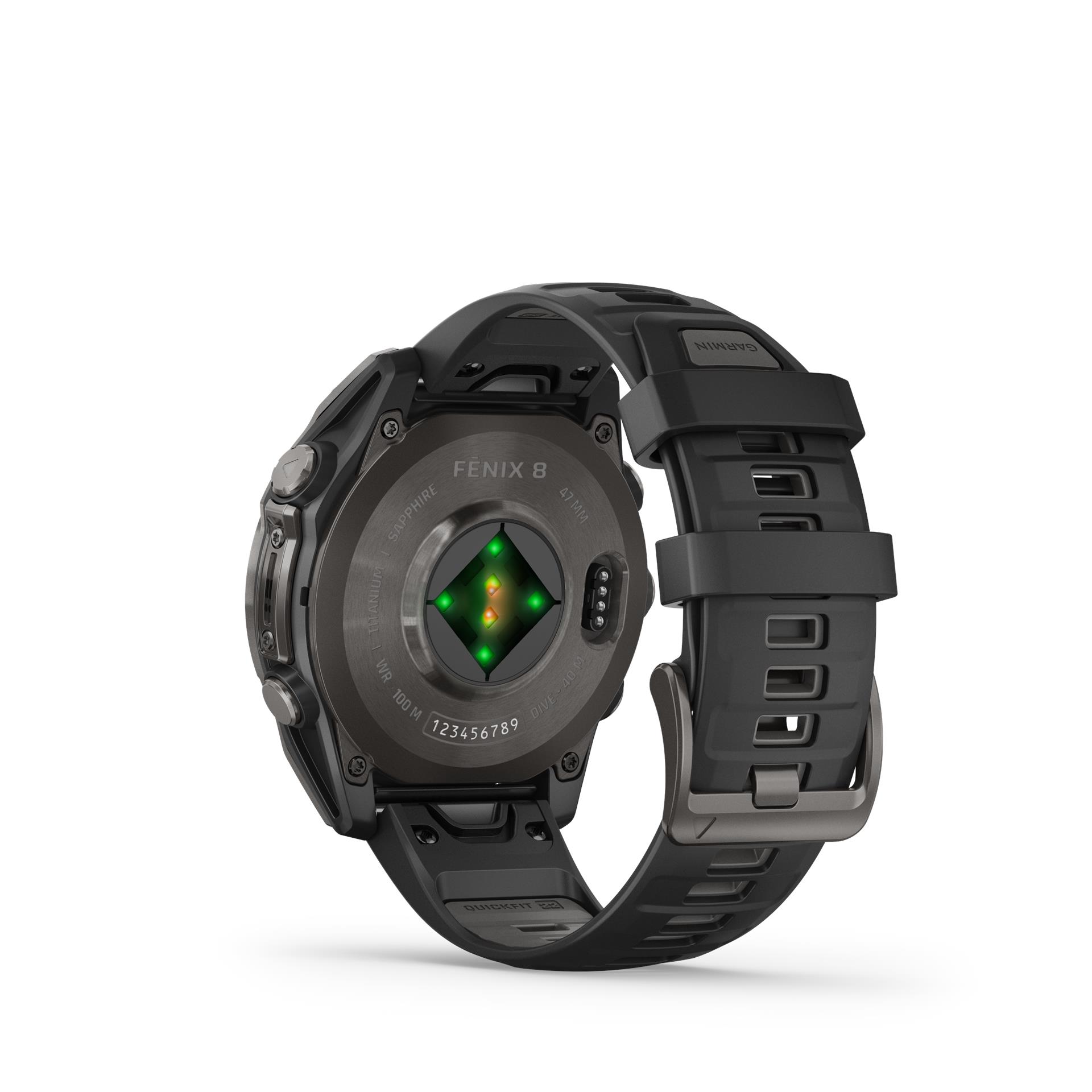 Garmin Fenix 8 AMOLED Sapphire laikrodis, 47 mm, Anglies pilkos spalvos DLC titanas su juoda/žvyro pilka silikono juostele