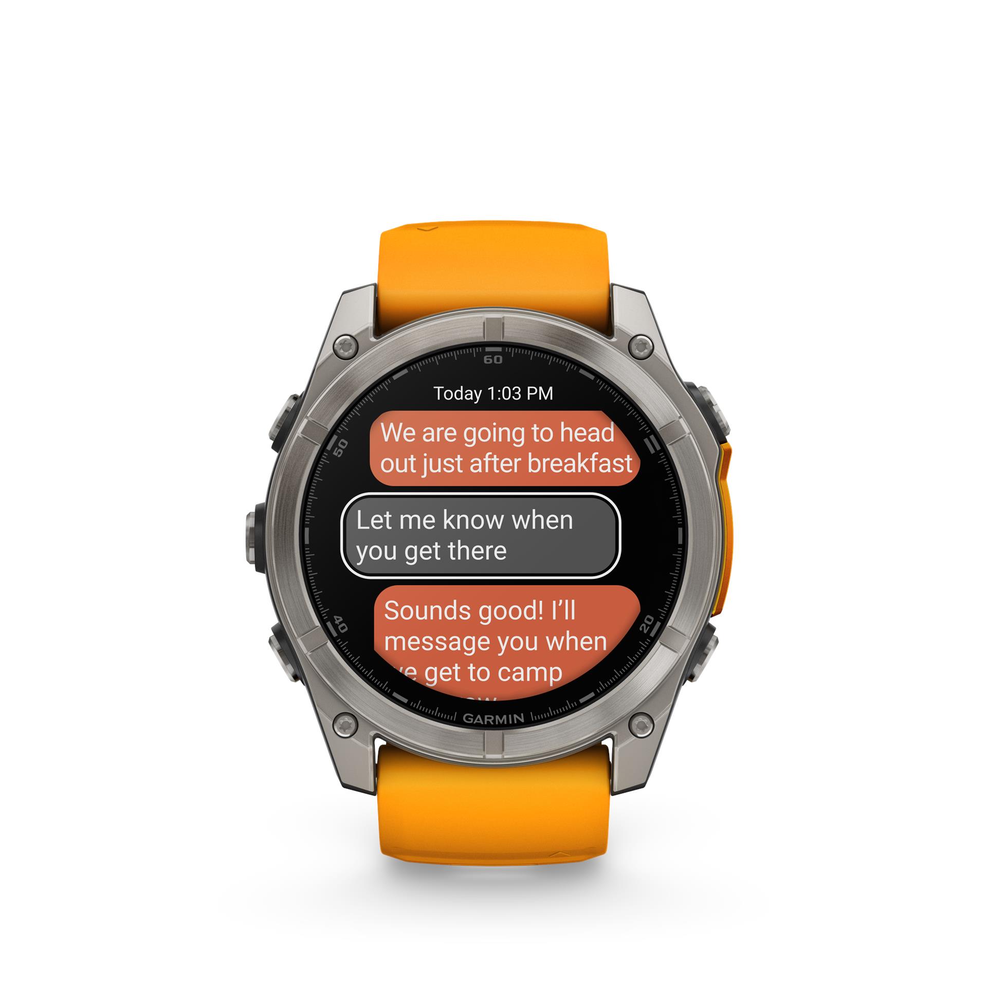 Garmin Fenix 8 AMOLED Sapphire watch, 51 mm, Titanium with Spark orange/graphite silicone band