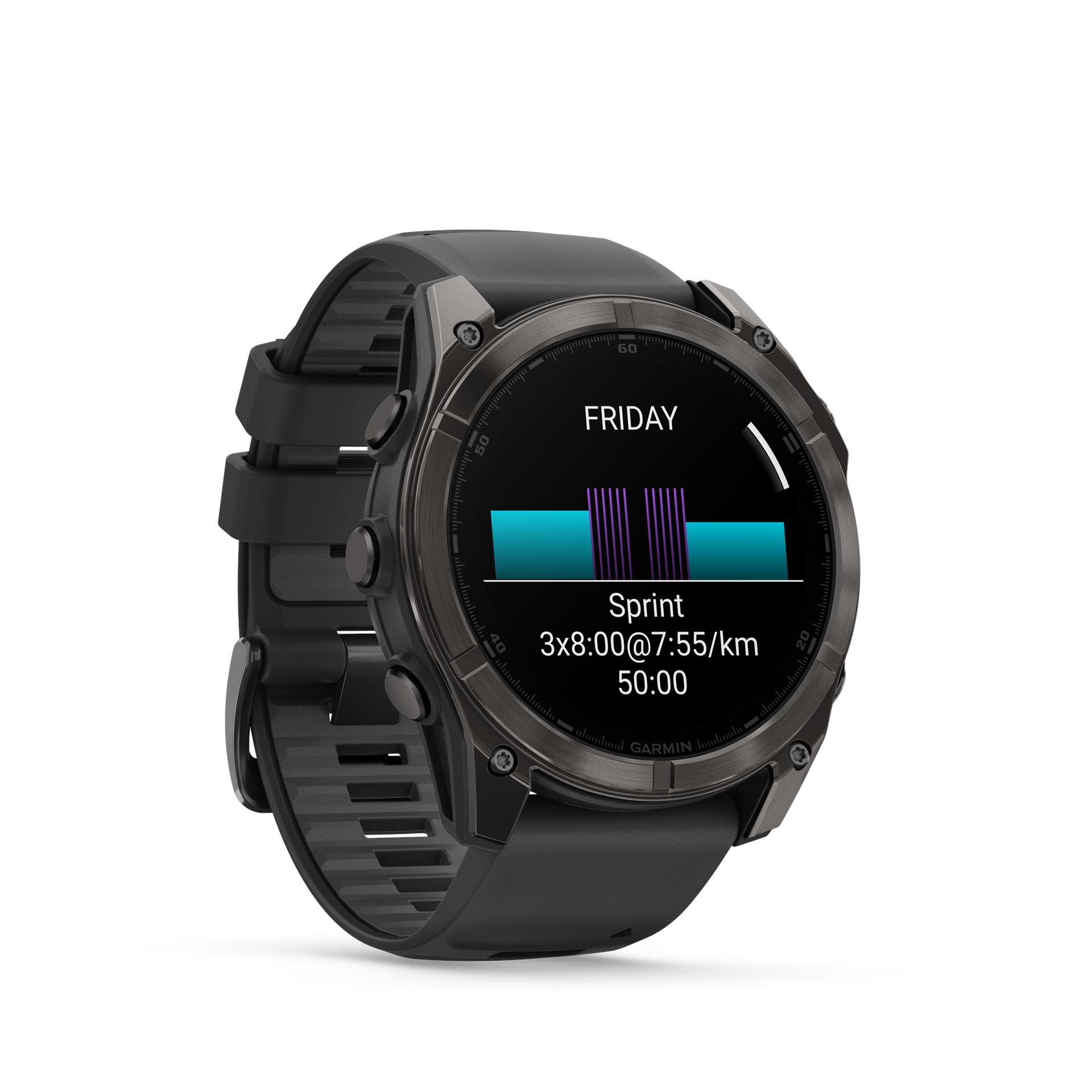 Garmin Fenix ​​8 AMOLED Sapphire laikrodis, 51 mm, titanas su kibirkščiuojančiu oranžiniu/grafito silikonu