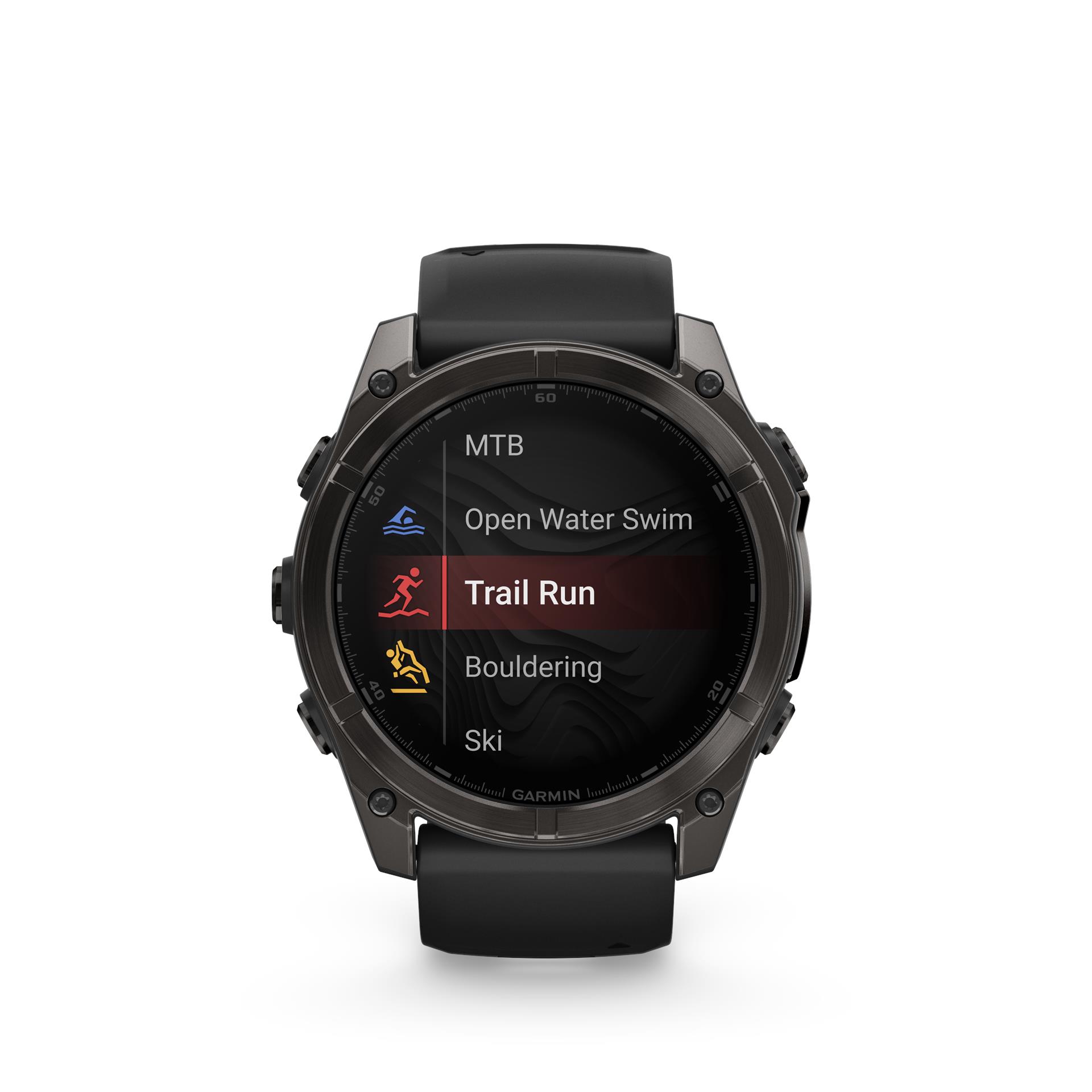 Garmin Fenix ​​8 AMOLED Sapphire laikrodis, 51 mm, titanas su kibirkščiuojančiu oranžiniu/grafito silikonu