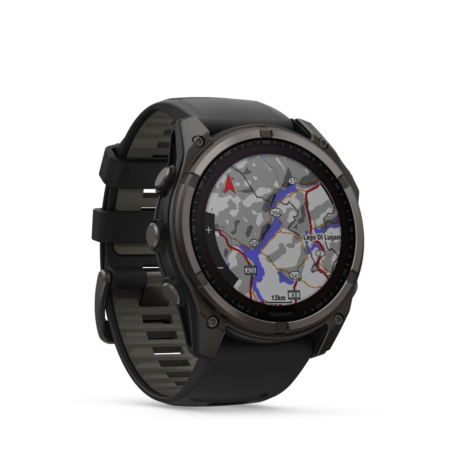 Garmin fēnix 8 Solar Sapphire watch, 51 mm, Carbon grey DLC titanium with Black/pebble grey silicone band