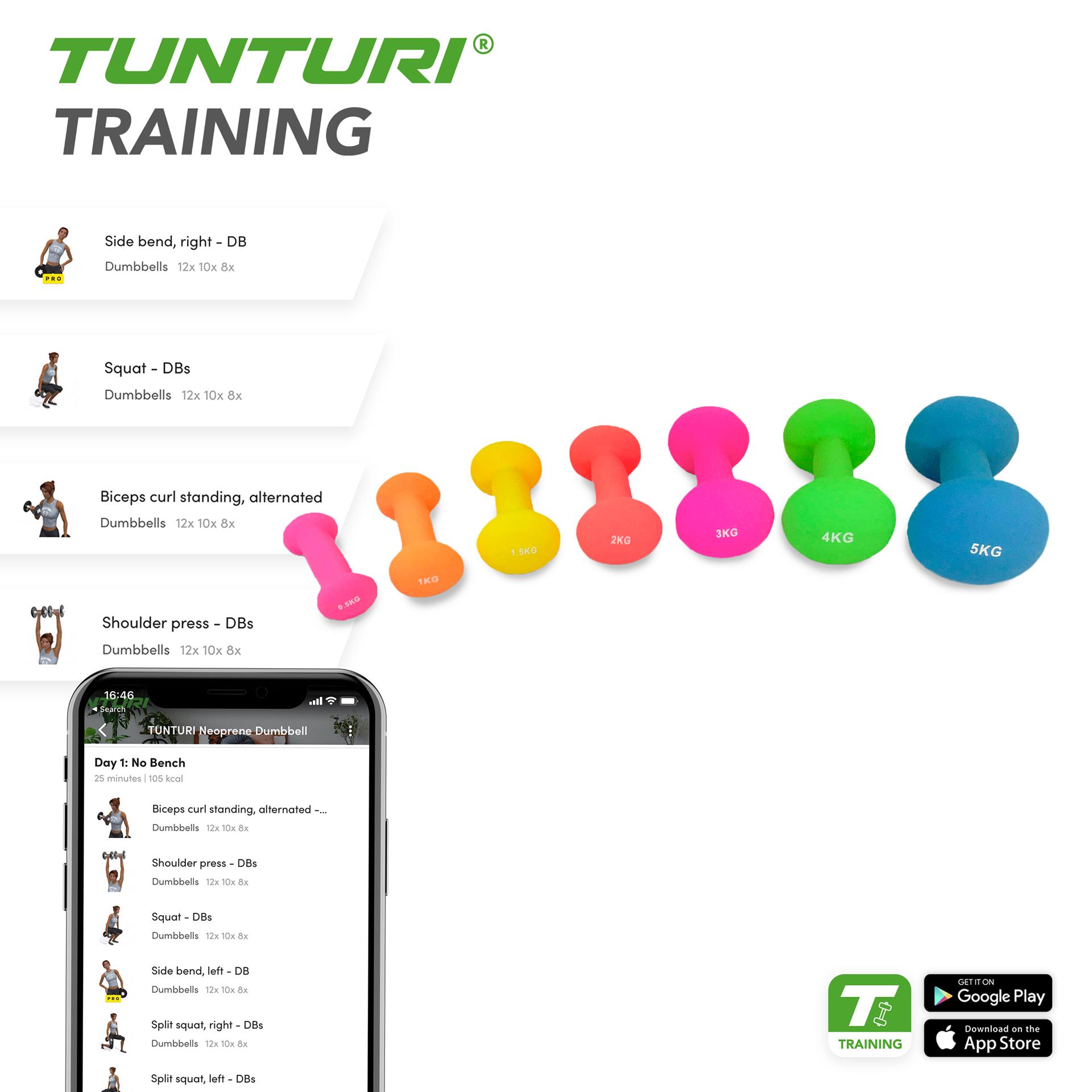 Tunturi Neopreen Dumbbells 4kg, Green, Pair