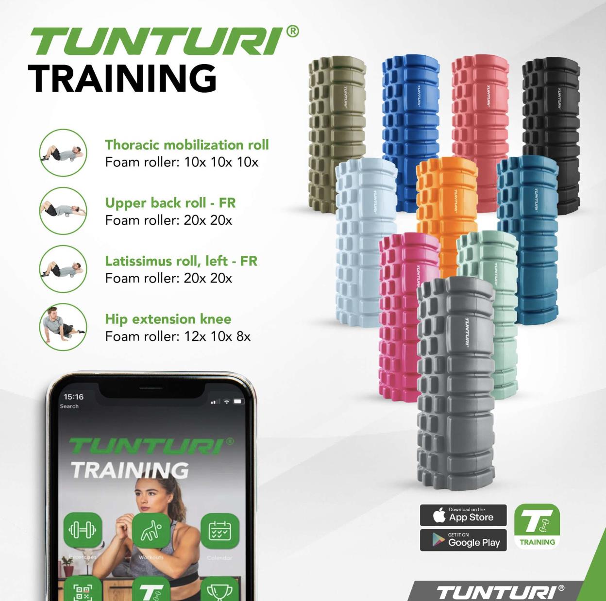 Tunturi Yoga Grid Foam Roller Массажный ролик из пеноматериала, 33 см, Серый