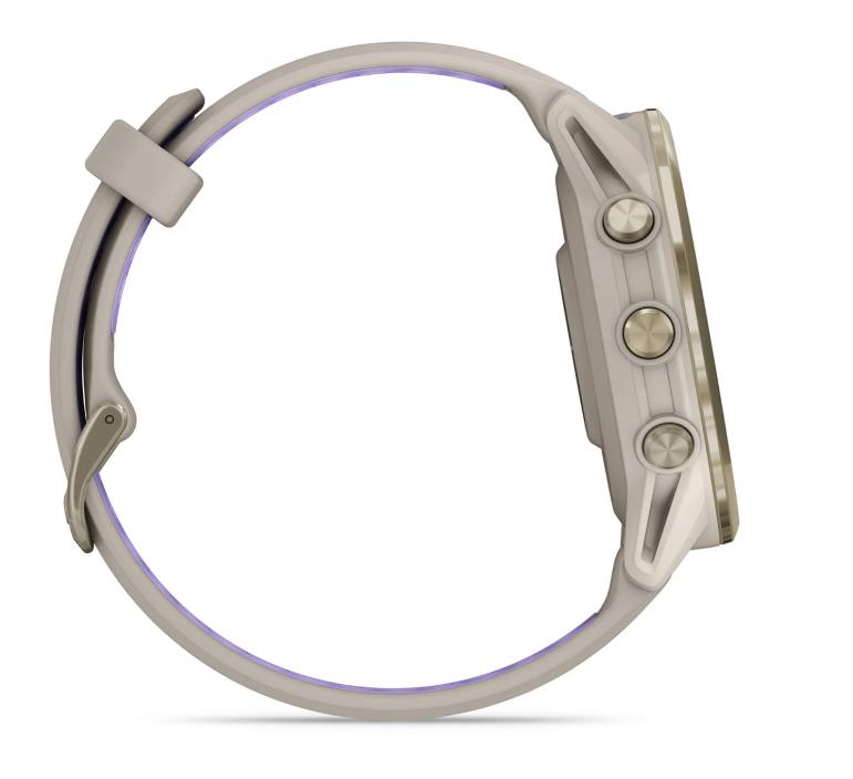 Forerunner 970 Soft Gold Titanium with French Gray Case and French Gray/Indigo Band