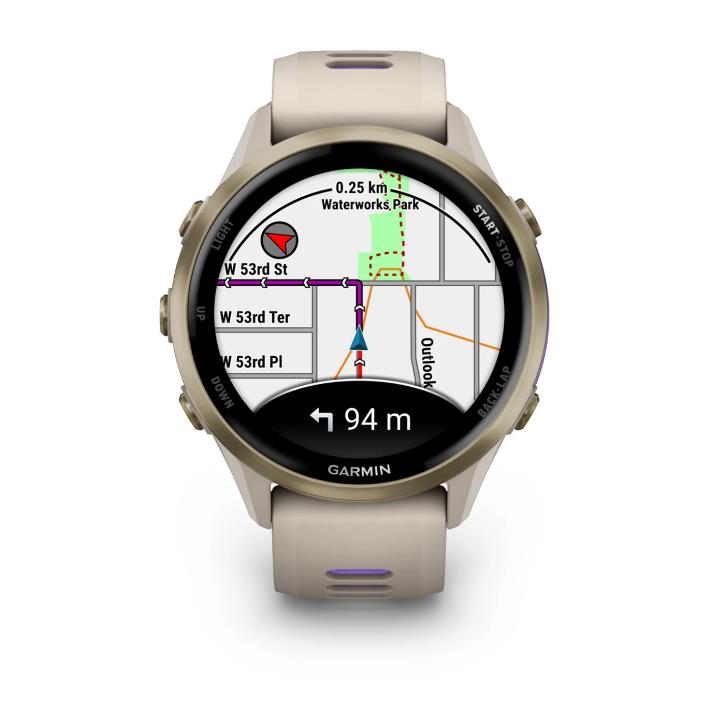 Forerunner 970 Soft Gold Titanium with French Gray Case and French Gray/Indigo Band