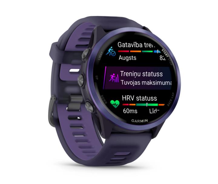 Garmin Forerunner 570 viedpulkstenis, 47 mm, Indigo krāsas alumīnijs ar caurspīdīgu karaliski violetu/indigo siksniņu