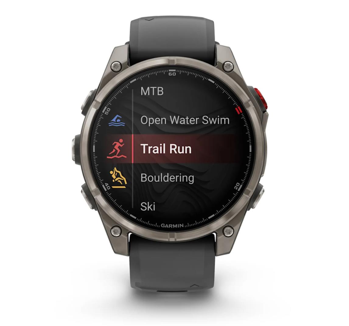 Garmin fēnix 8 Pro AMOLED safīra pulkstenis, 47 mm, titāna ar grafīta/melnu silikona siksniņu