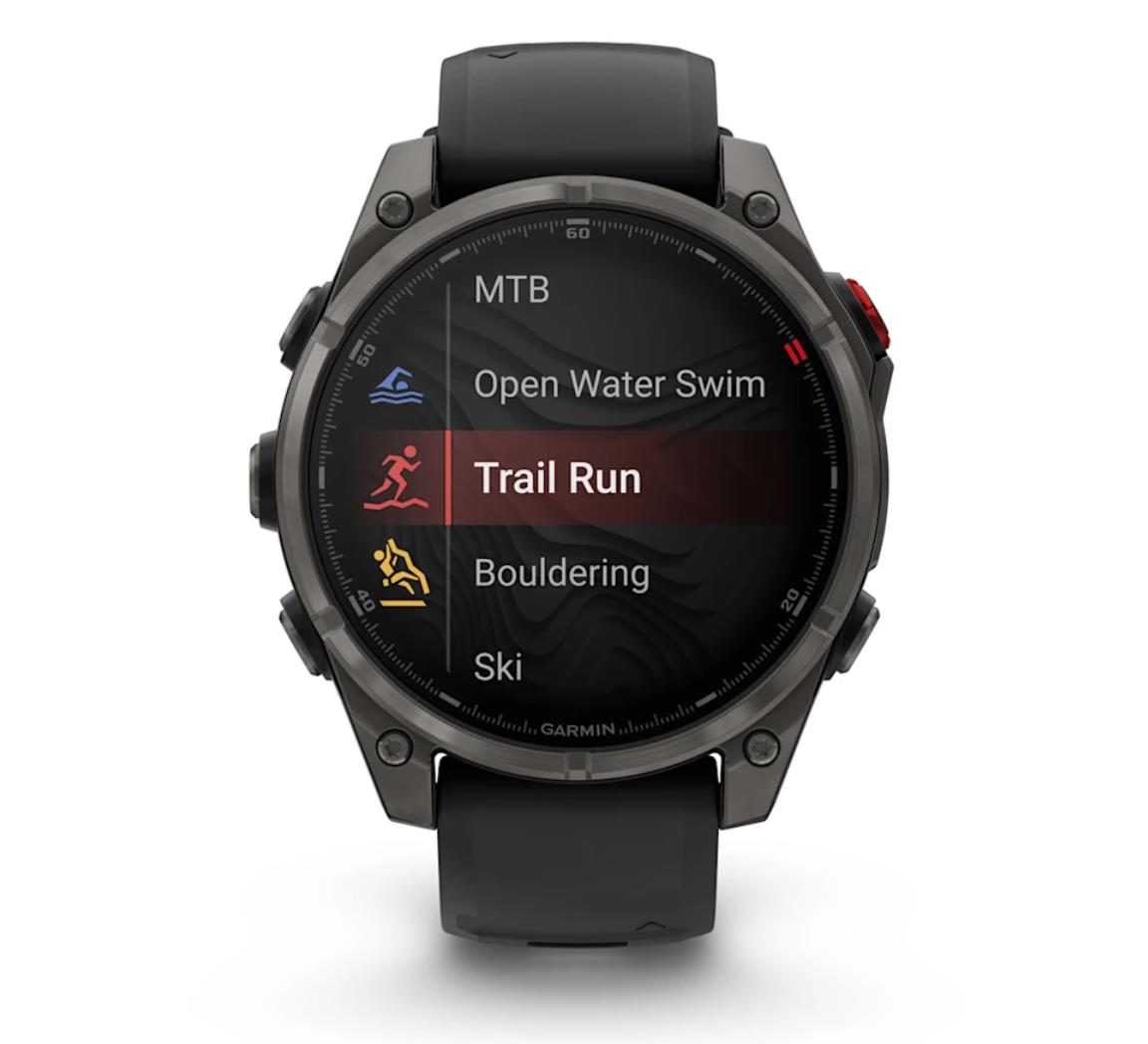 Garmin fēnix 8 Pro AMOLED safiirkell, 47 mm, süsinikhall DLC titaanium ja must/halli silikoonrihm
