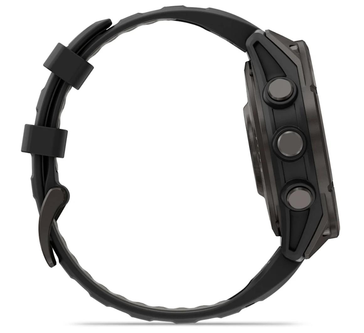 Garmin fēnix 8 Pro AMOLED safiirkell, 47 mm, süsinikhall DLC titaanium ja must/halli silikoonrihm