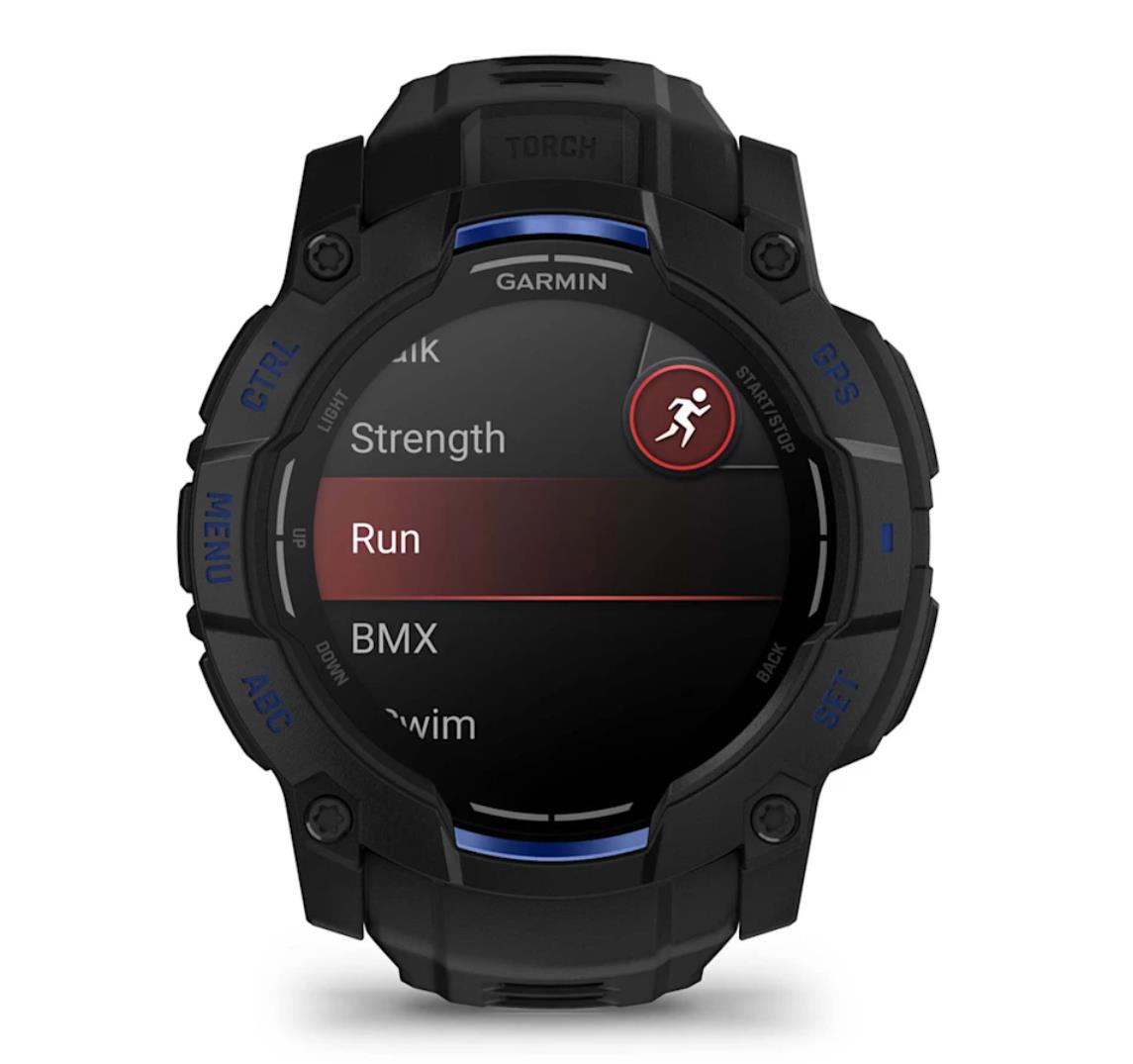 Instinct 3 – 50 mm AMOLED Supernova collection Black with black/bolt blue silicone band