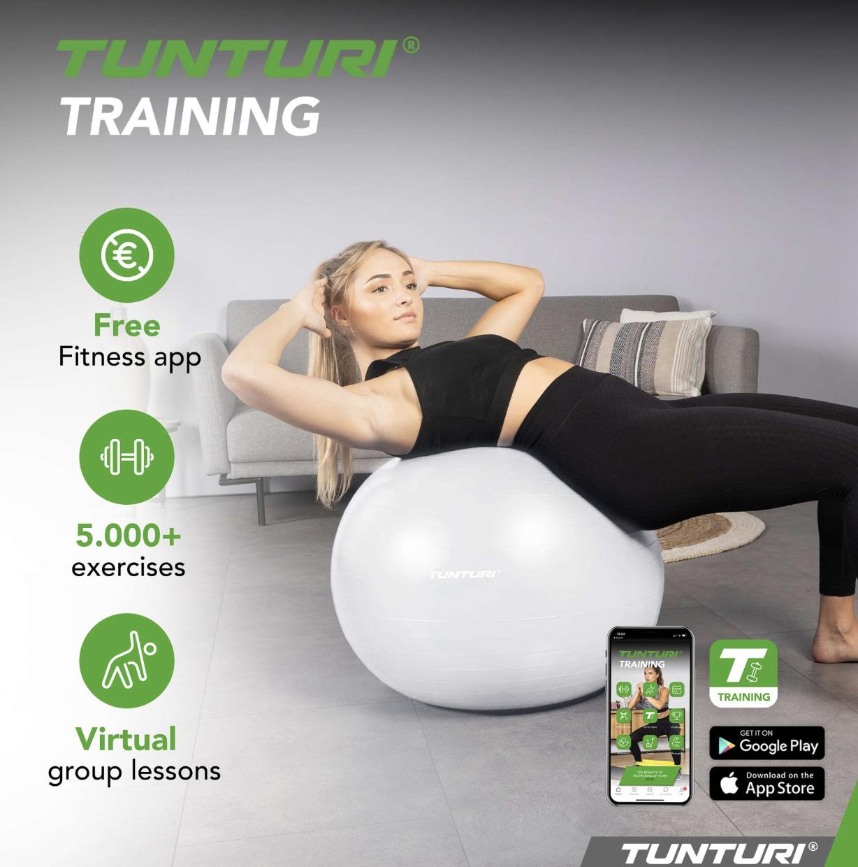 Tunturi Gymball 65cm, Off-white, Anti Burst