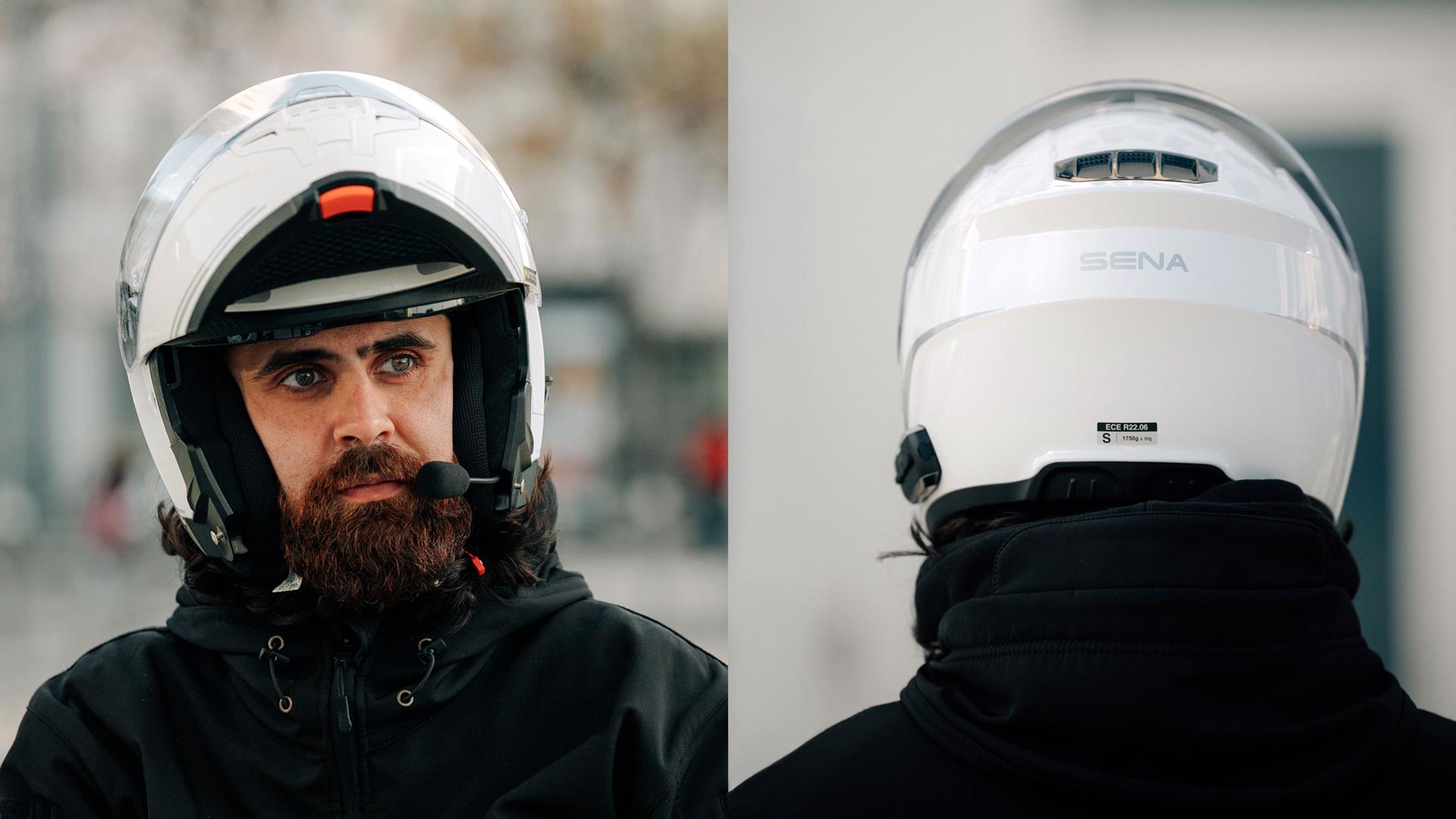 SENA OUTRUSH 2 Smart Flip-Up Helmet with Mesh Communication, Glossy White, XL