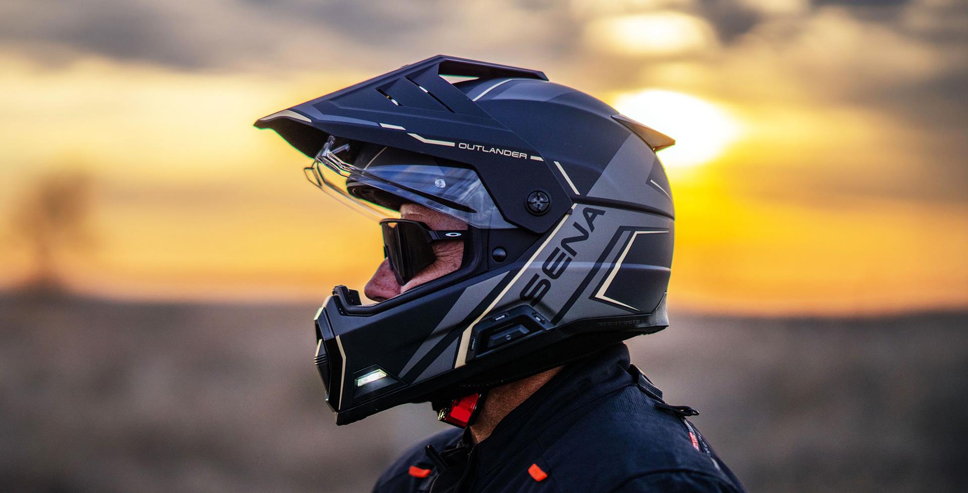 SENA OUTLANDER Smart Dual Sport Helmet with Mesh Communication, Glossy White, S