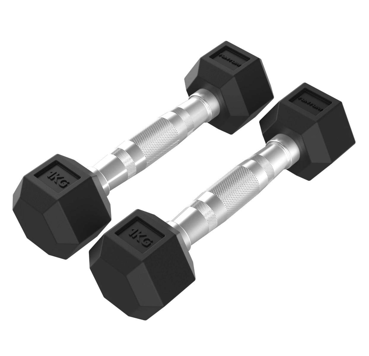 Tunturi Platinum Hex Rubber Dumbbell, 1kg, Pair