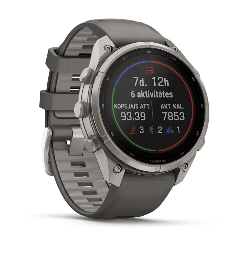 Garmin fenix 9 Pro viedpulkstenis, inReach, Solar, 47 mm, titāns ar akmens pelēka krāsas silikona siksnu