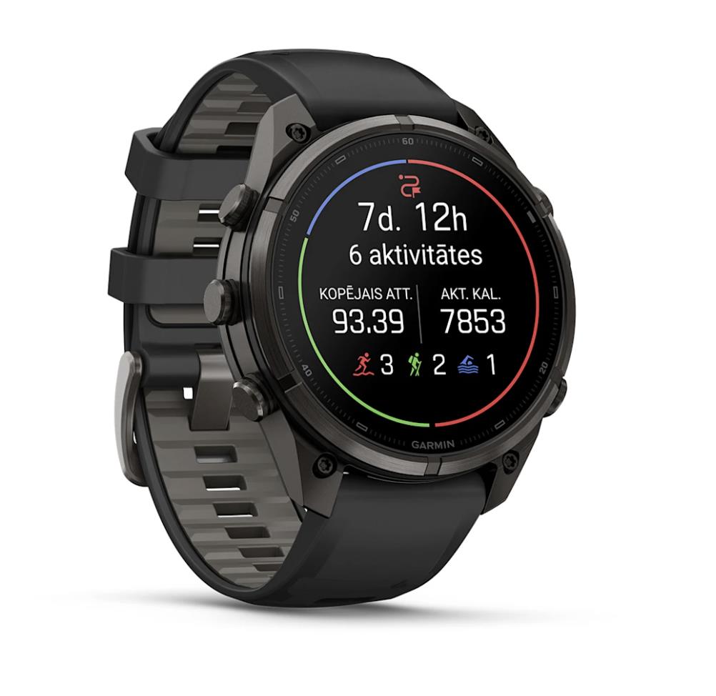 Garmin fenix 9 Pro smartwatch, inReach, 47mm, Carbon Gray DLC Titanium with Black/Pebble Grey Silicone Band