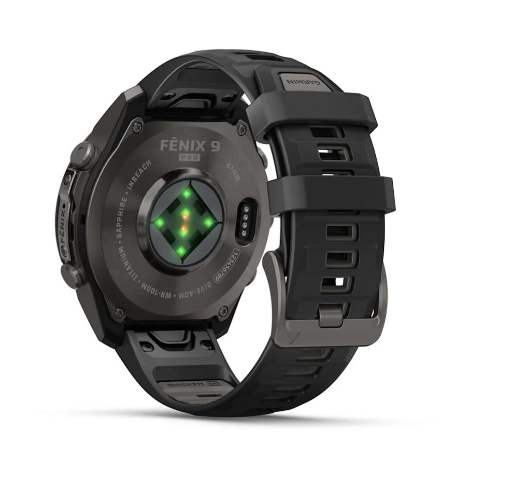 Garmin fenix 9 Pro smartwatch, inReach, 47mm, Carbon Gray DLC Titanium with Black/Pebble Grey Silicone Band