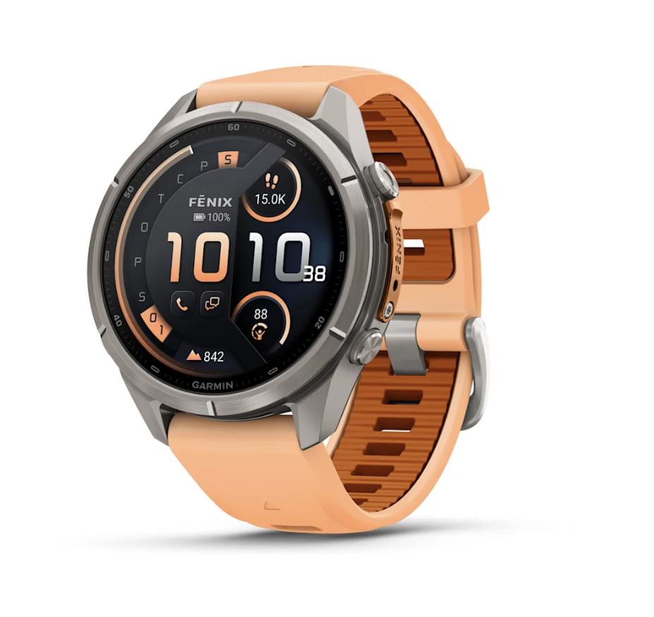 fenix 9 Pro – inReach, 43mm, Titanium with Shell Pink/Autumn Orange Silicone Band