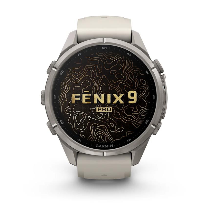fenix 9 Pro – inReach, 43mm, Titanium with Fog Grey/Dark Sandstone Silicone Band