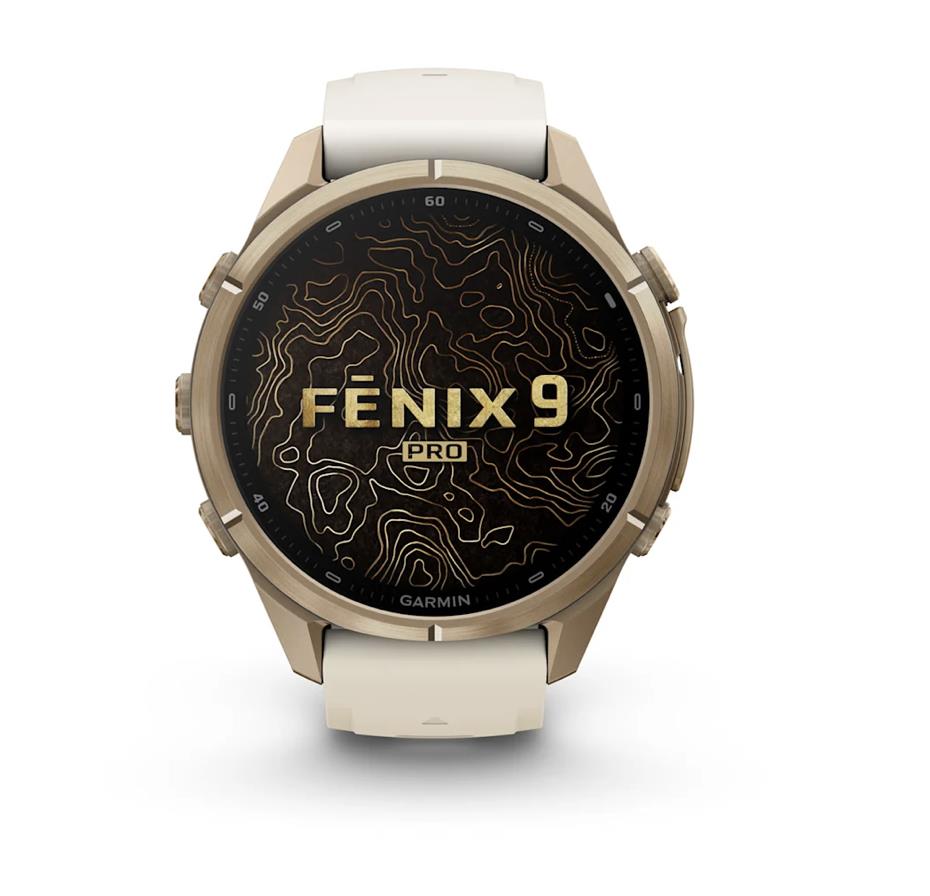 fenix 9 Pro – inReach, 43mm, Autumn Gold Titanium with Cream/French Grey Silicone Band