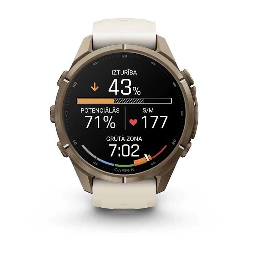 fenix 9 Pro – inReach, 43mm, Autumn Gold Titanium with Cream/French Grey Silicone Band