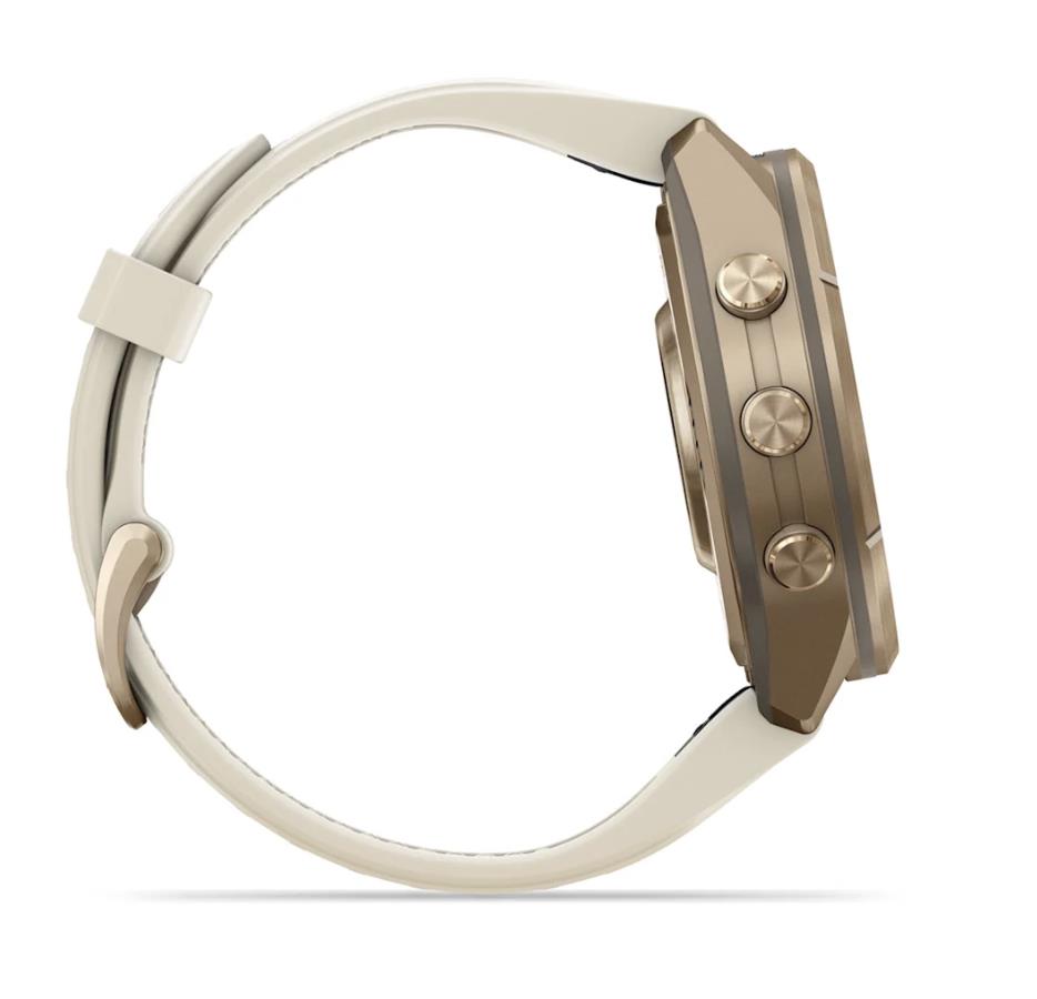 fenix 9 Pro – inReach, 43mm, Autumn Gold Titanium with Cream/French Grey Silicone Band