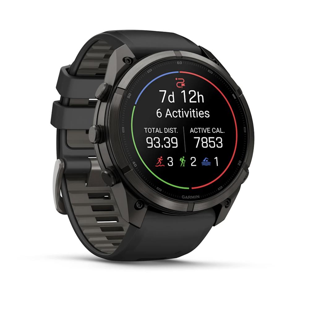 Garmin fenix 9 Pro smartwatch, 51mm, Carbon Gray DLC Titanium with Black/Pebble Grey Silicone Band