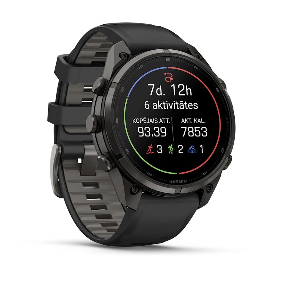Garmin fenix 9 Pro smartwatch, 47 mm, Carbon Gray DLC Titanium with Black/Pebble Grey Silicone Band