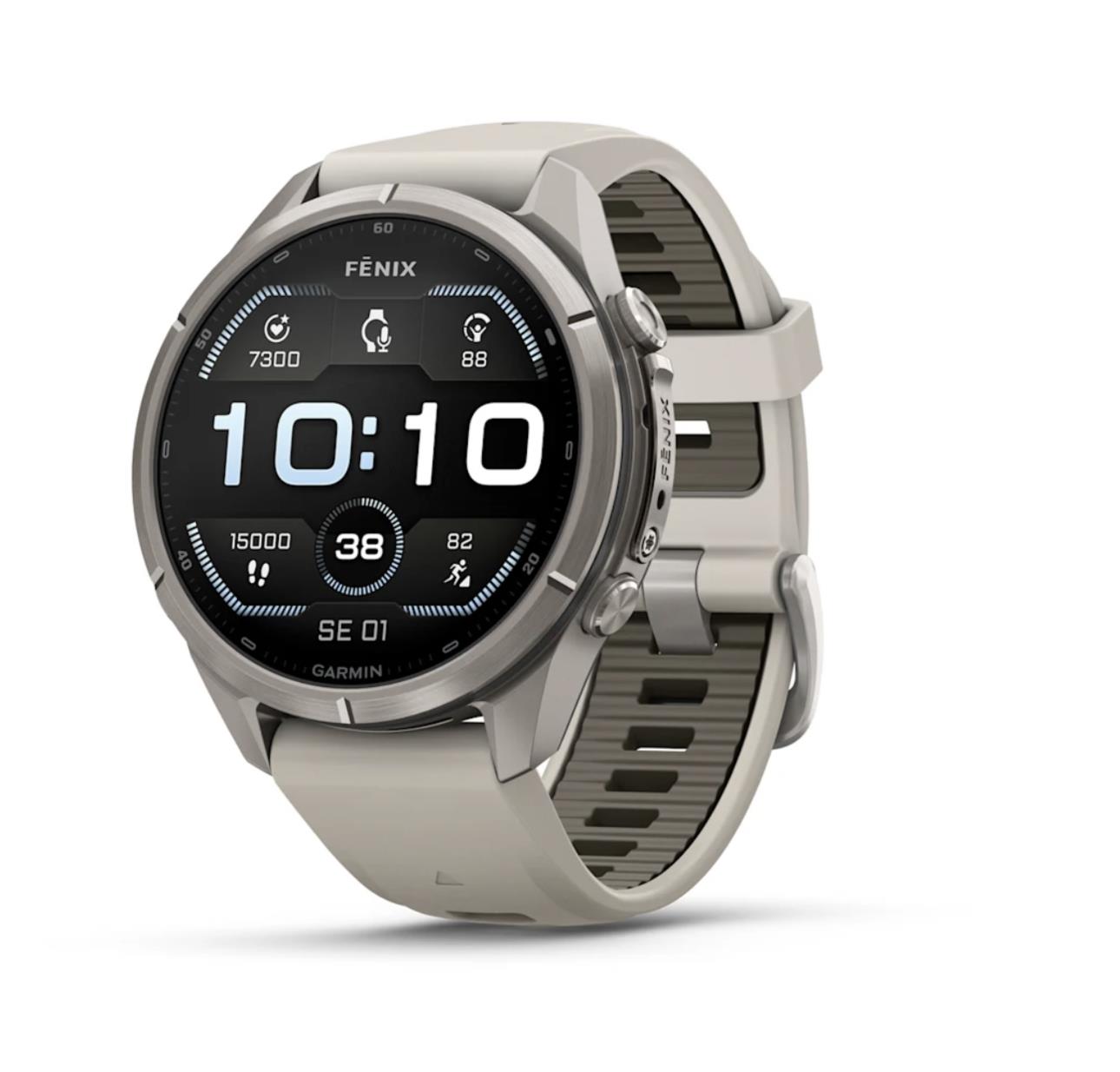 fenix 9 Pro – 43mm, Titanium with Fog Grey/Dark Sandstone Silicone Band